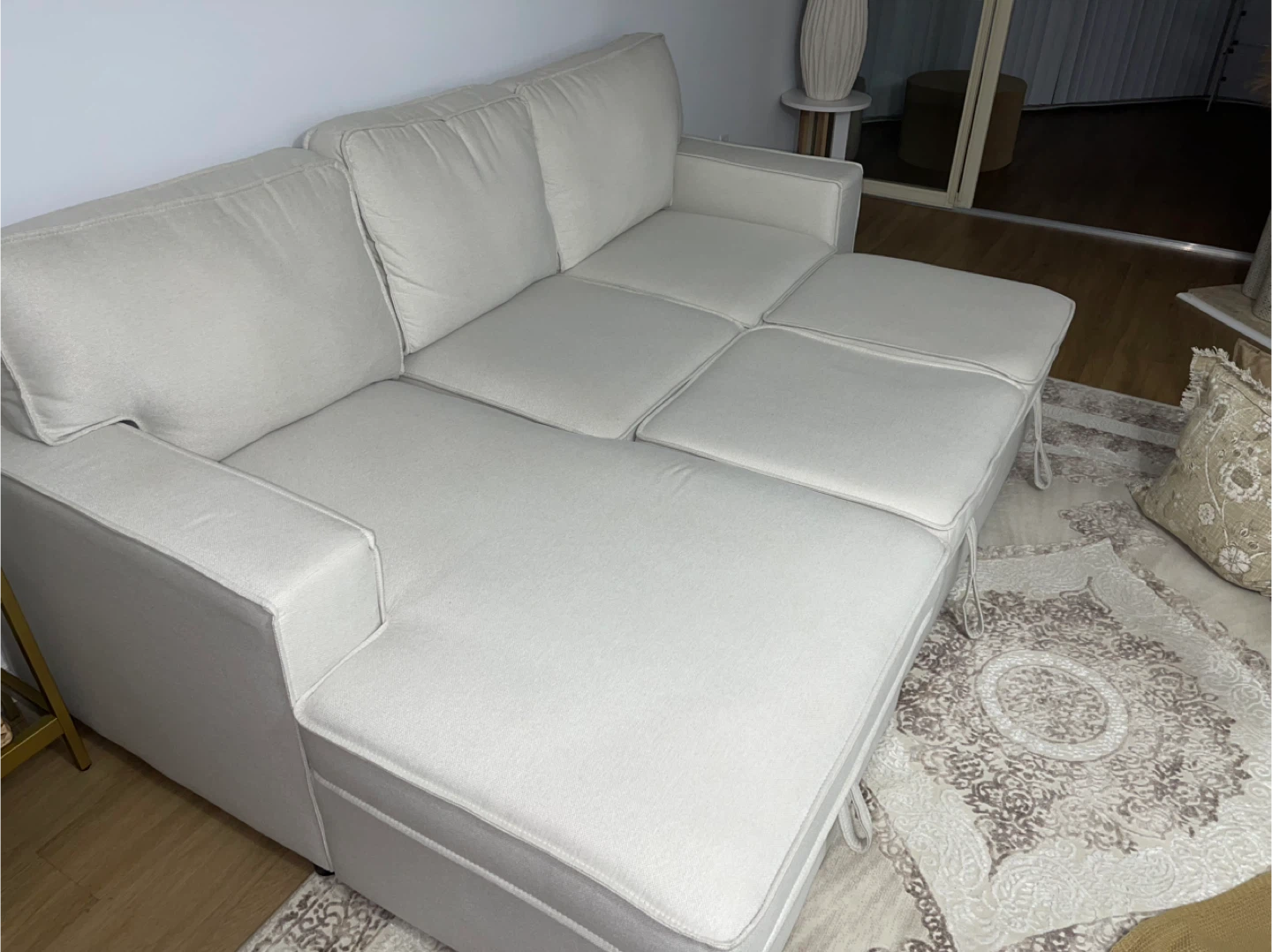 Beige left facing Sectional Sofa bed with Storage - photo 5