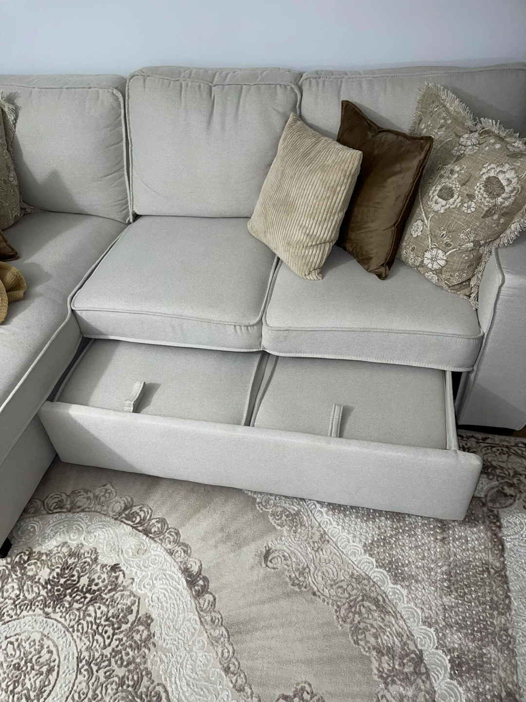 Beige left facing Sectional Sofa bed with Storage - photo 3