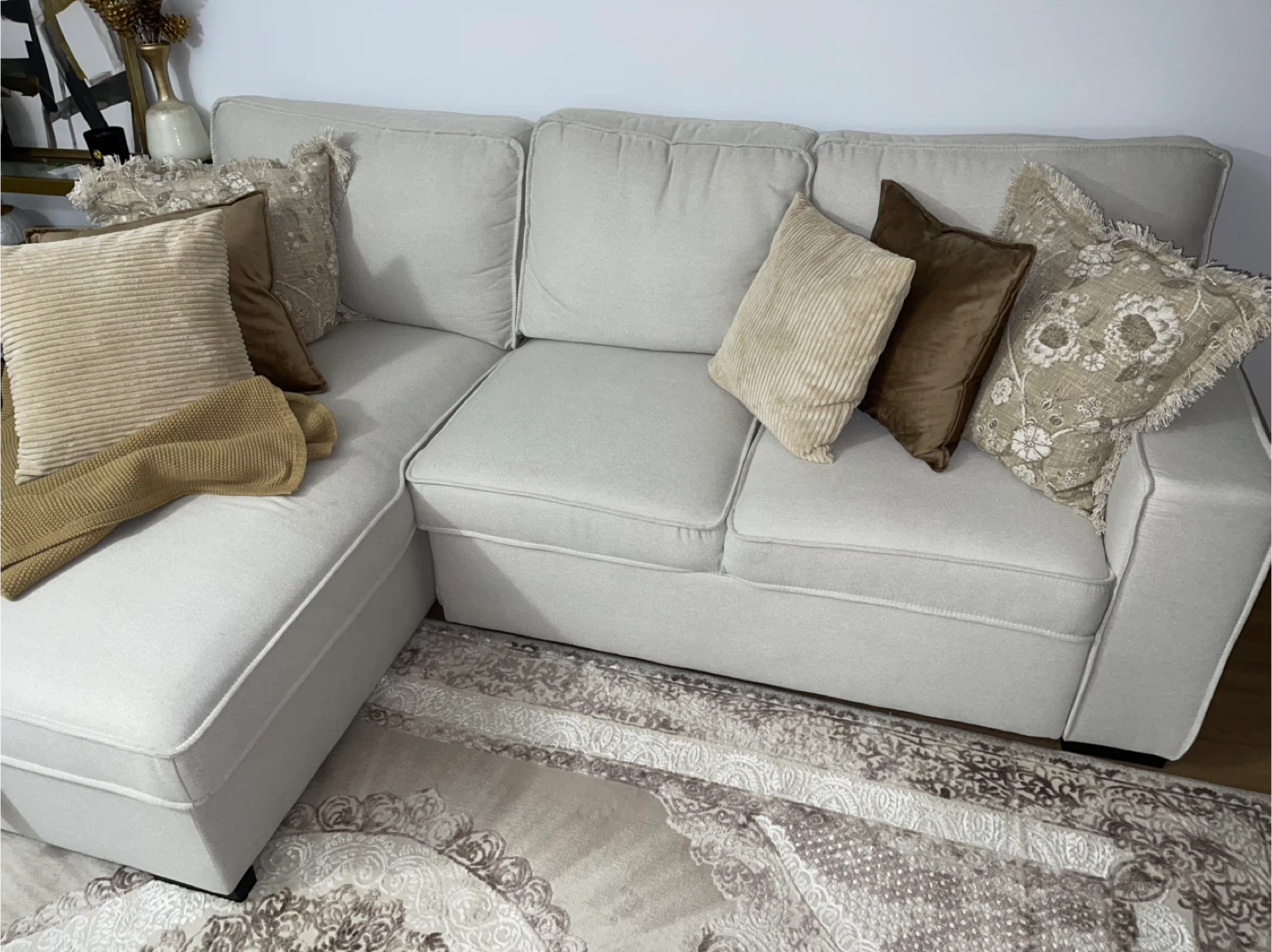 Beige left facing Sectional Sofa bed with Storage - photo 2