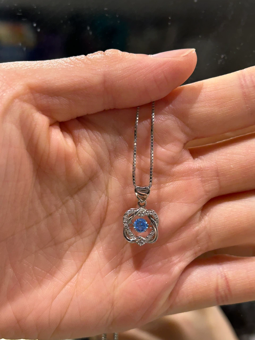 Silver Necklace with Blue Stone Pendant in a Rose Gift Box - photo 3