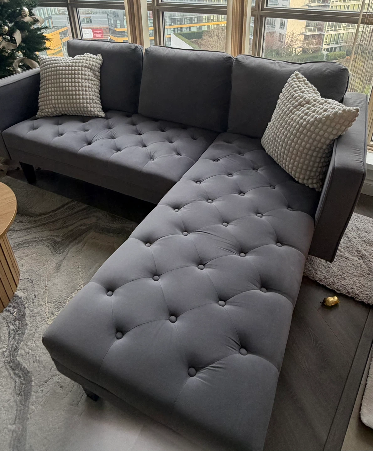 Interchangeable Grey Sectional Sofa with Chaise Lounge