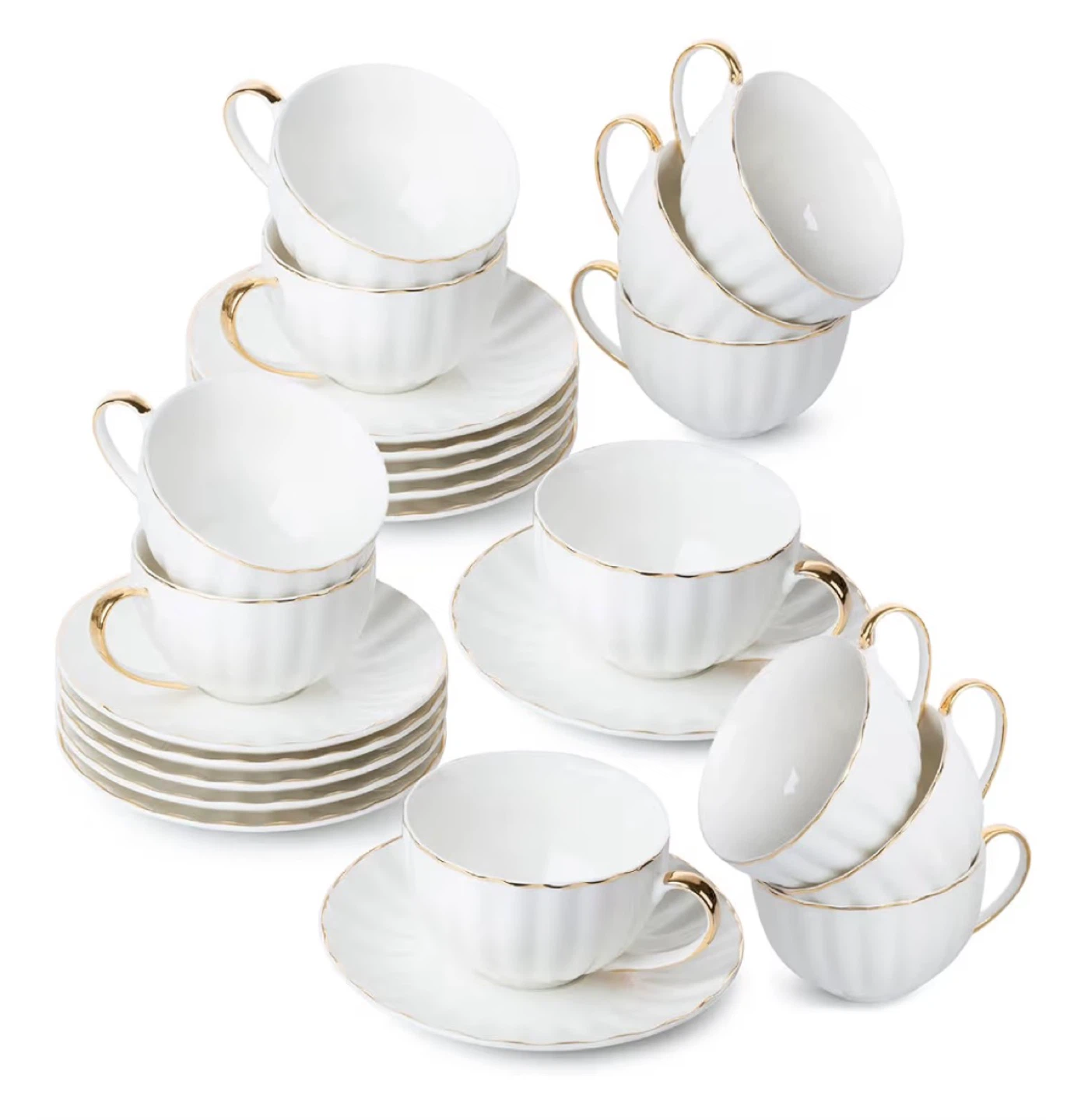 White & Gold Teacup Set (12 pieces) Includes…