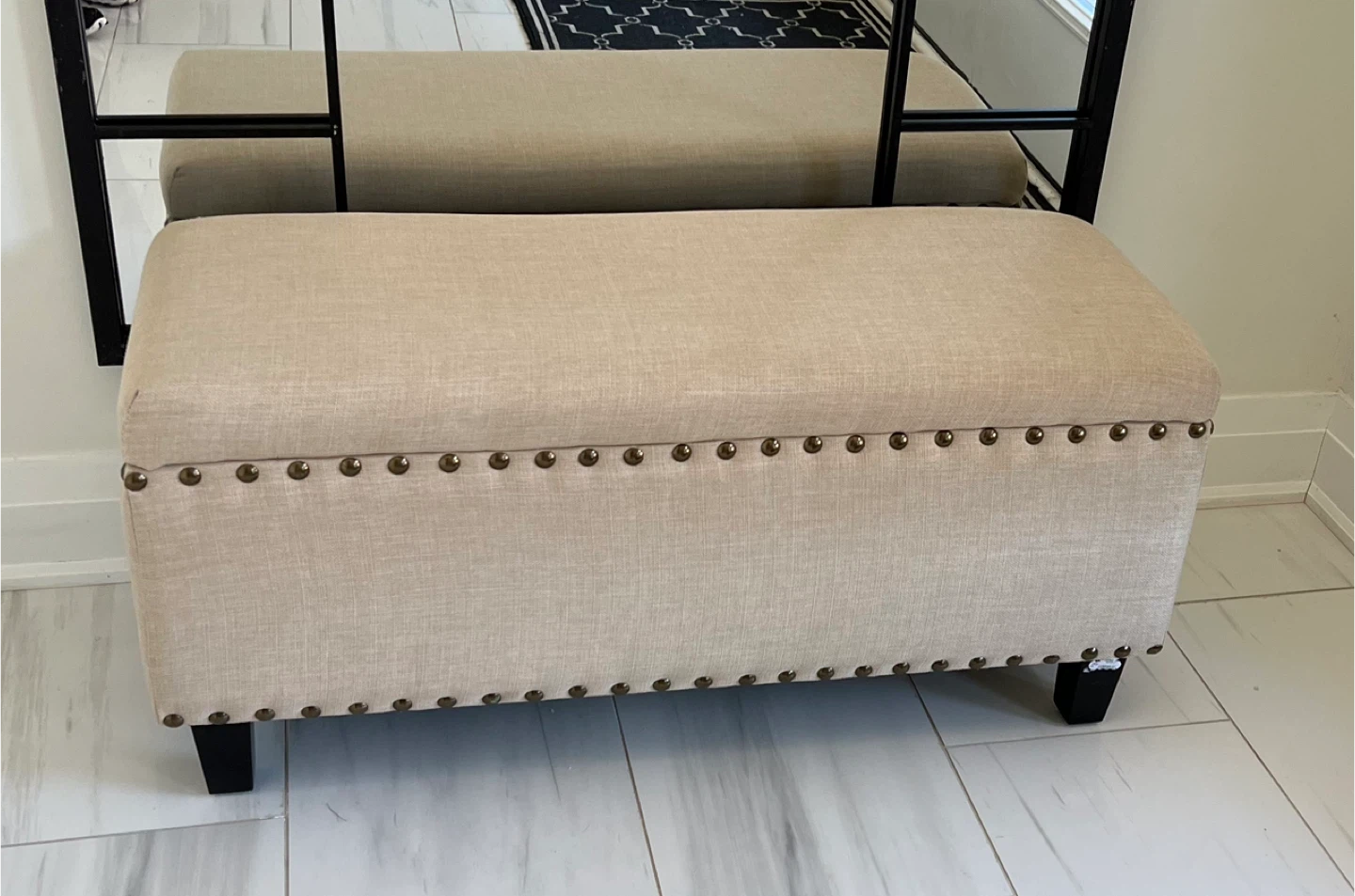 Beige Storage Ottoman Bench