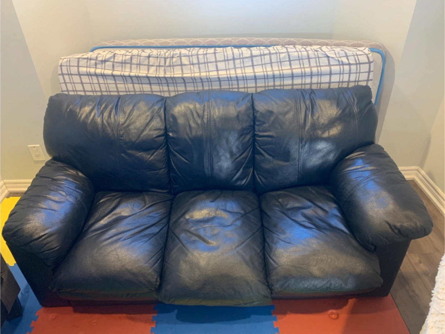 Black Leather 3-Seater Sofa - photo 2
