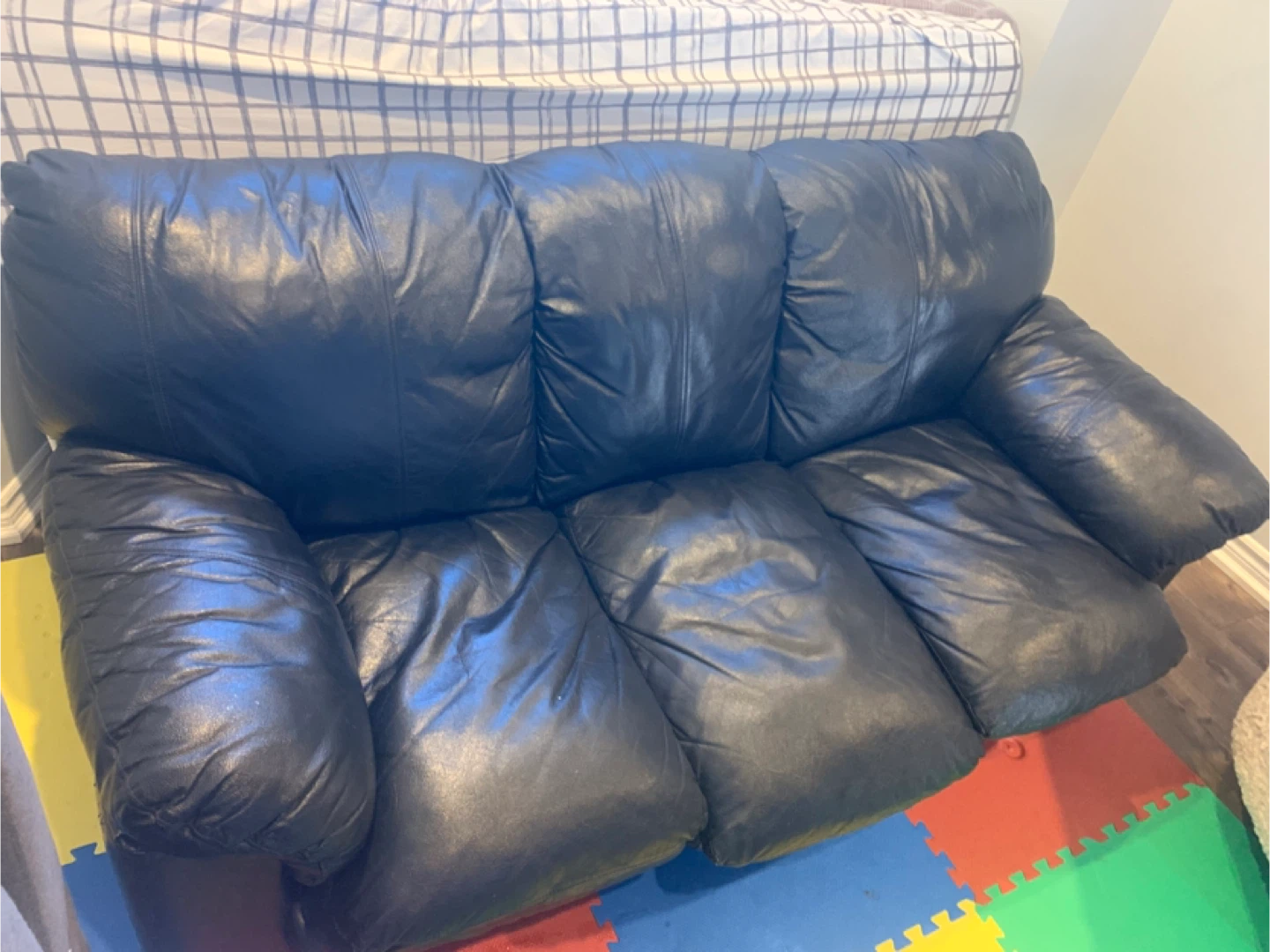 Black Leather 3-Seater Sofa