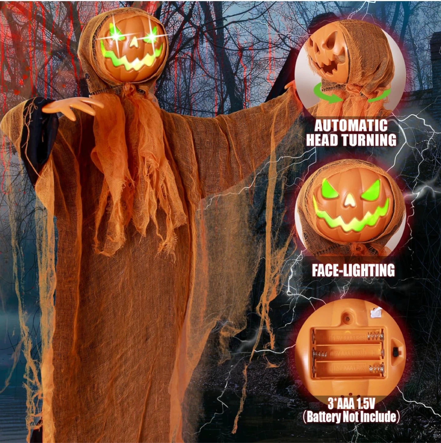 43" Hanging Ghost Pumpkin - Halloween Decor - New - photo 2