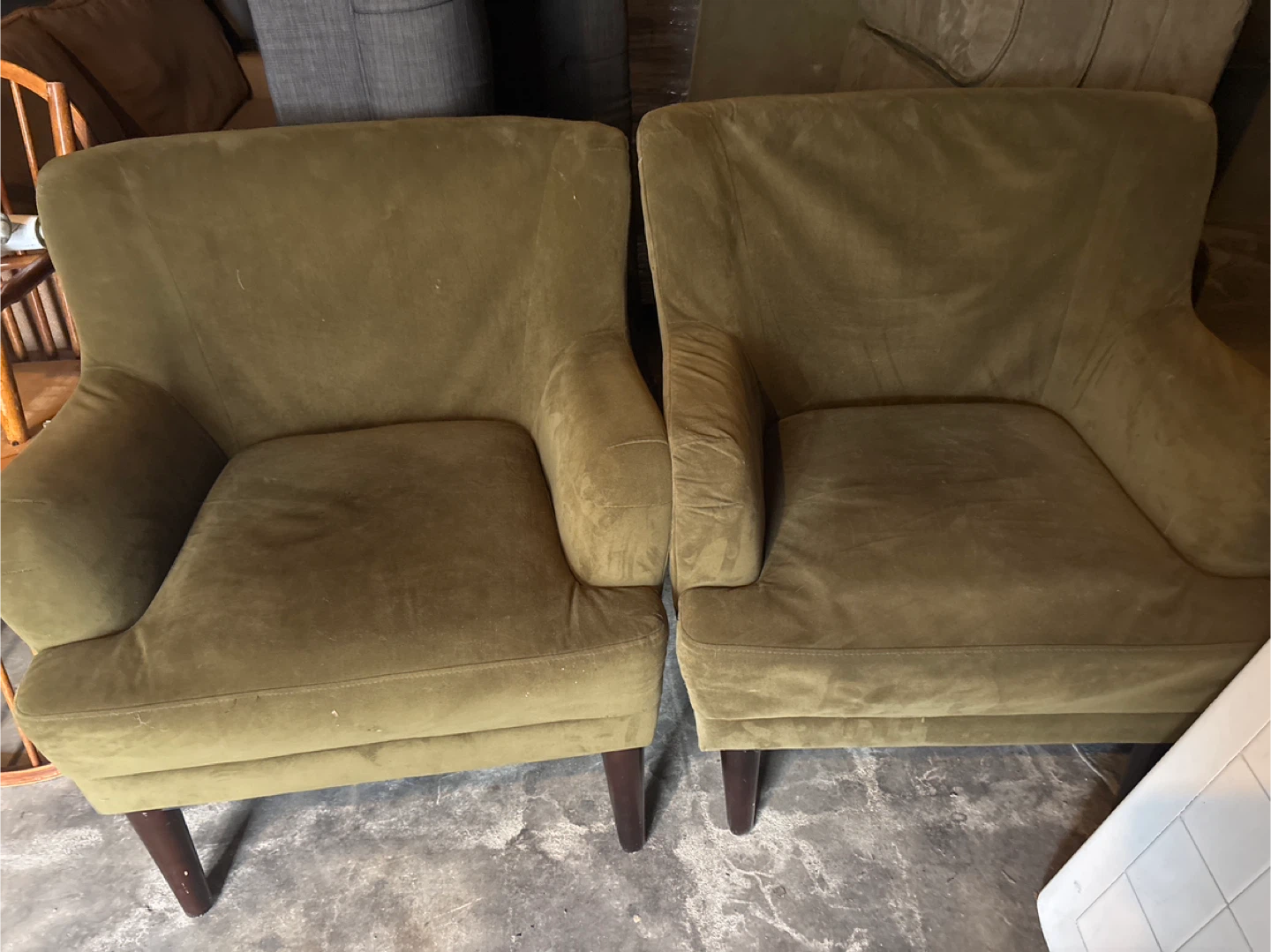 2 green accent chairs used