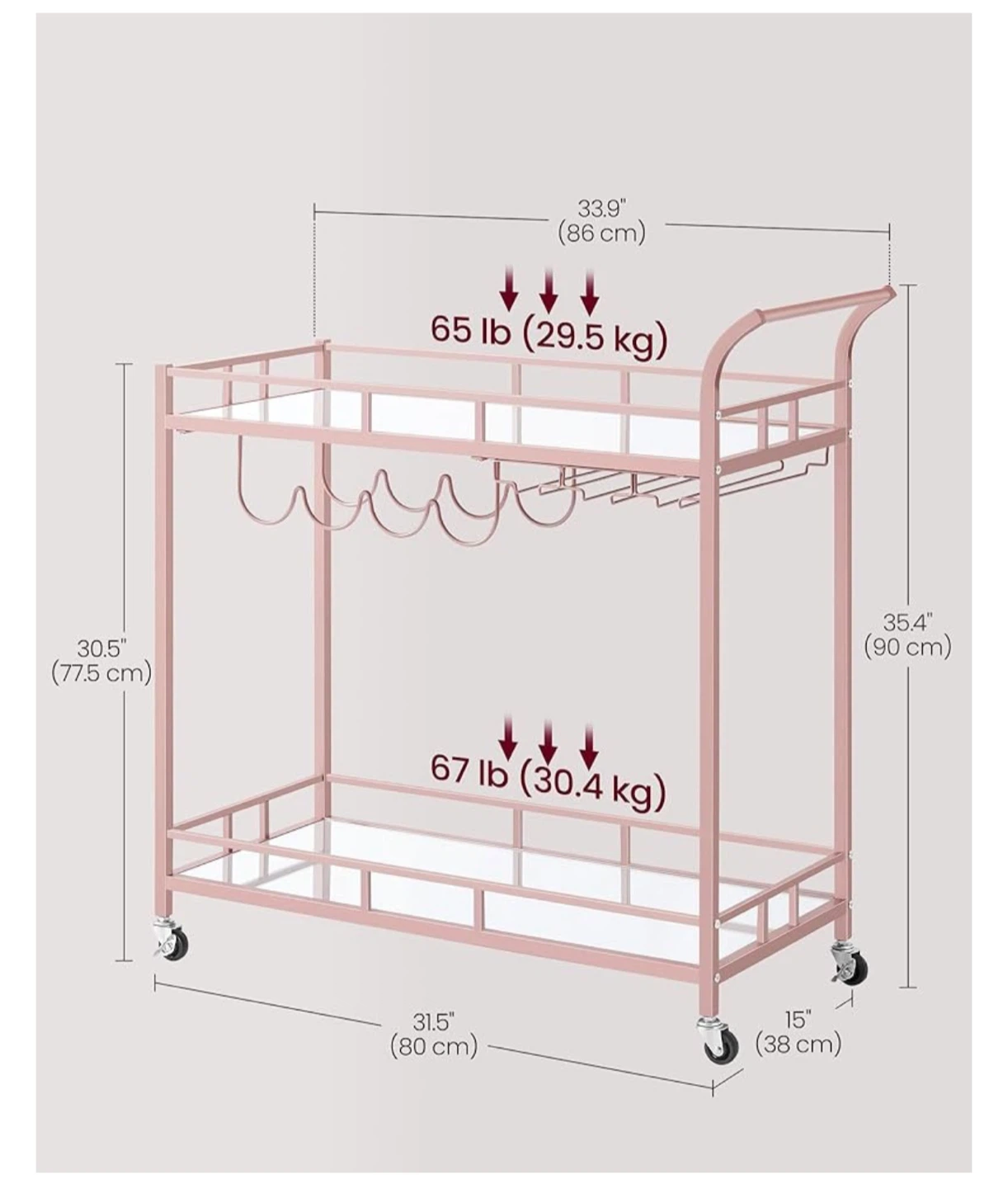 Gold Bar Cart with Wine Rack - photo 3