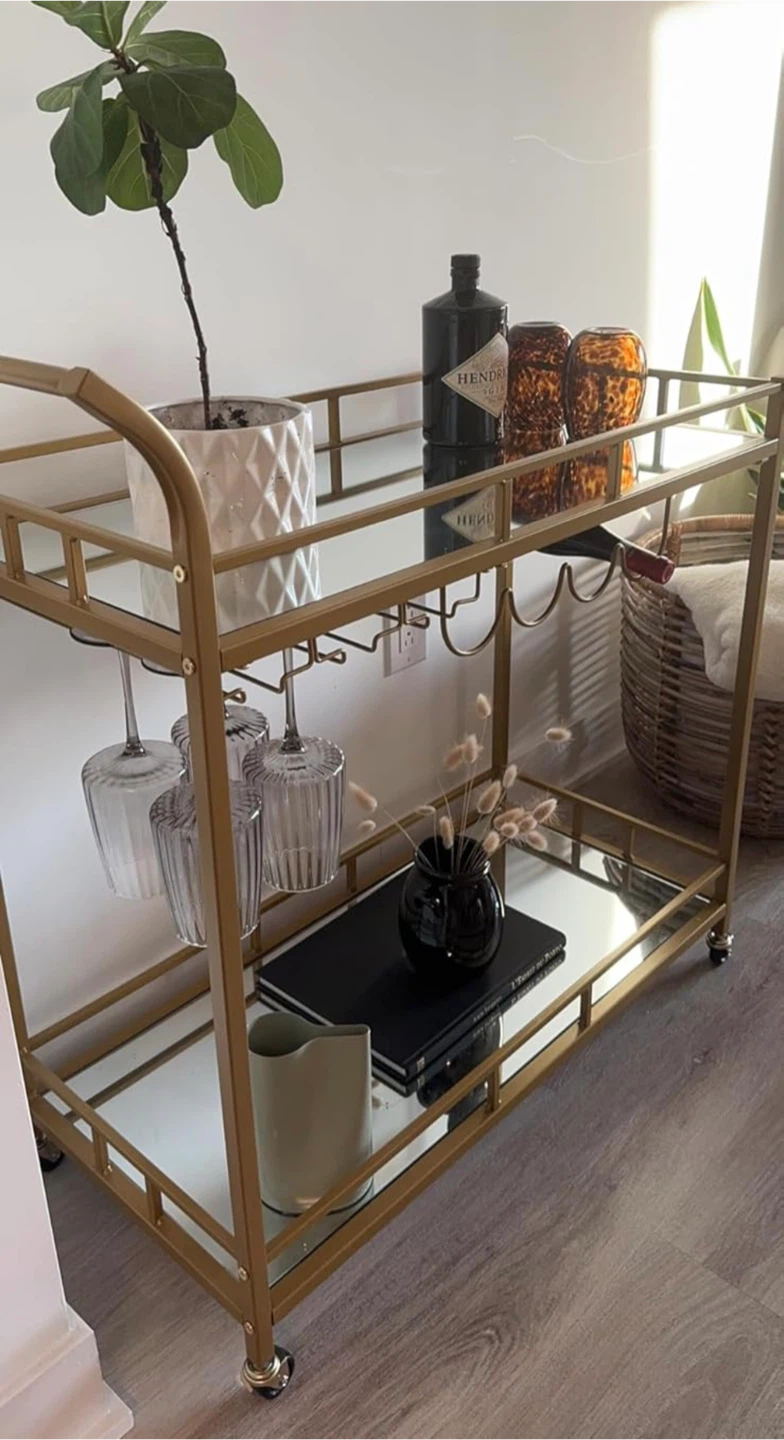 Gold Bar Cart with Wine Rack