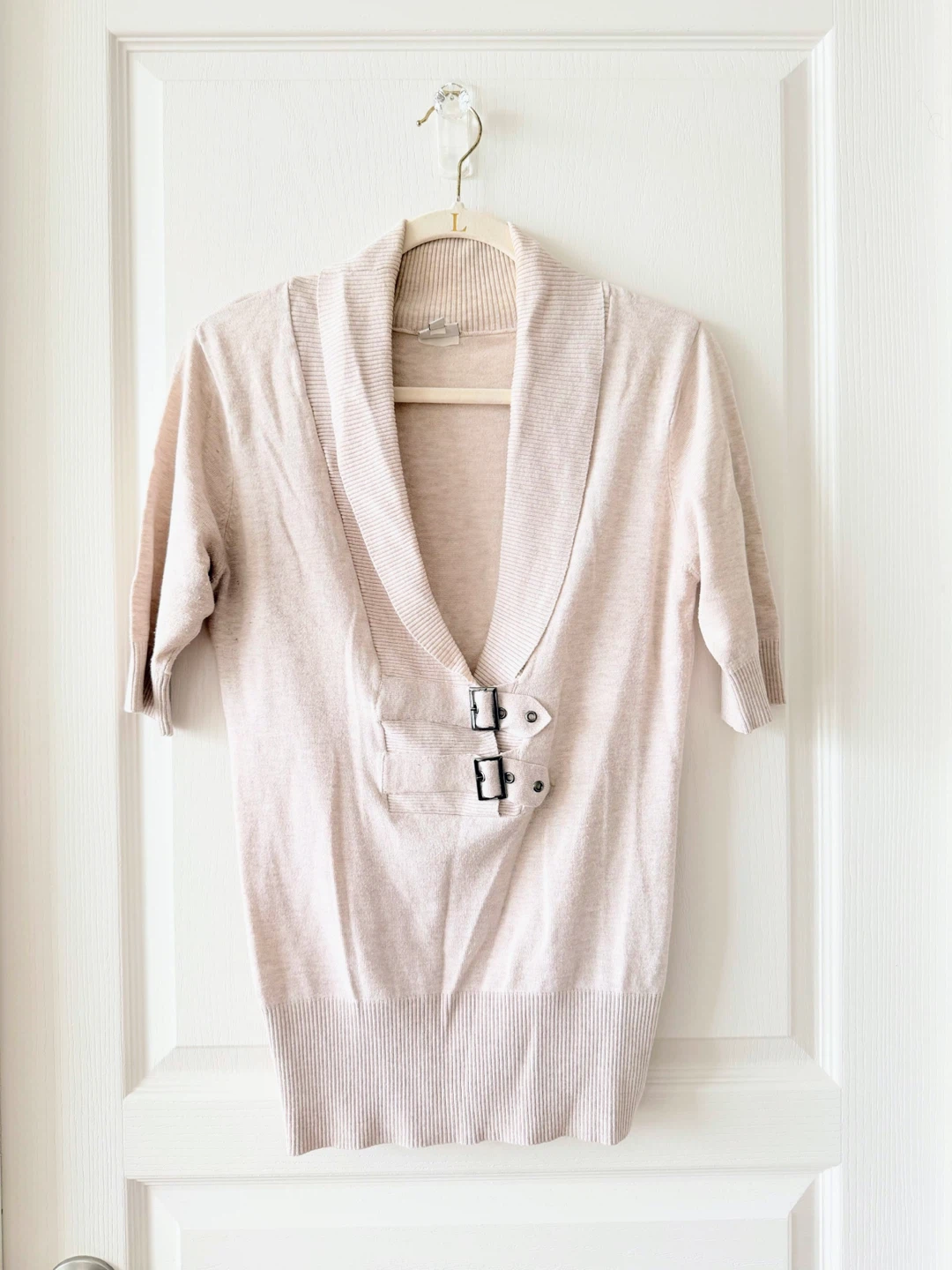 Beige Buckle Detail Top