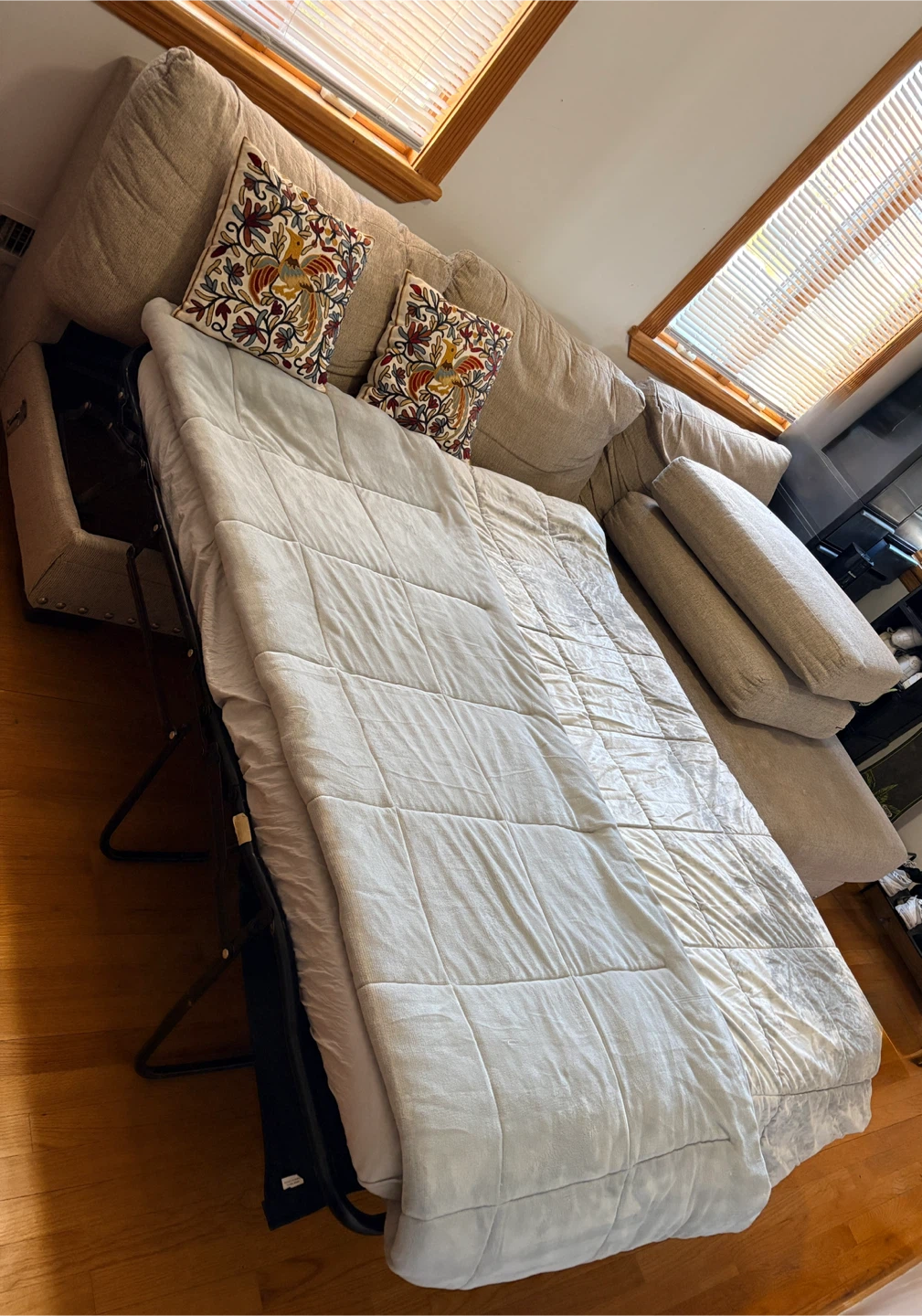 Beige Sectional Sofa with Pull-Out Bed - photo 3