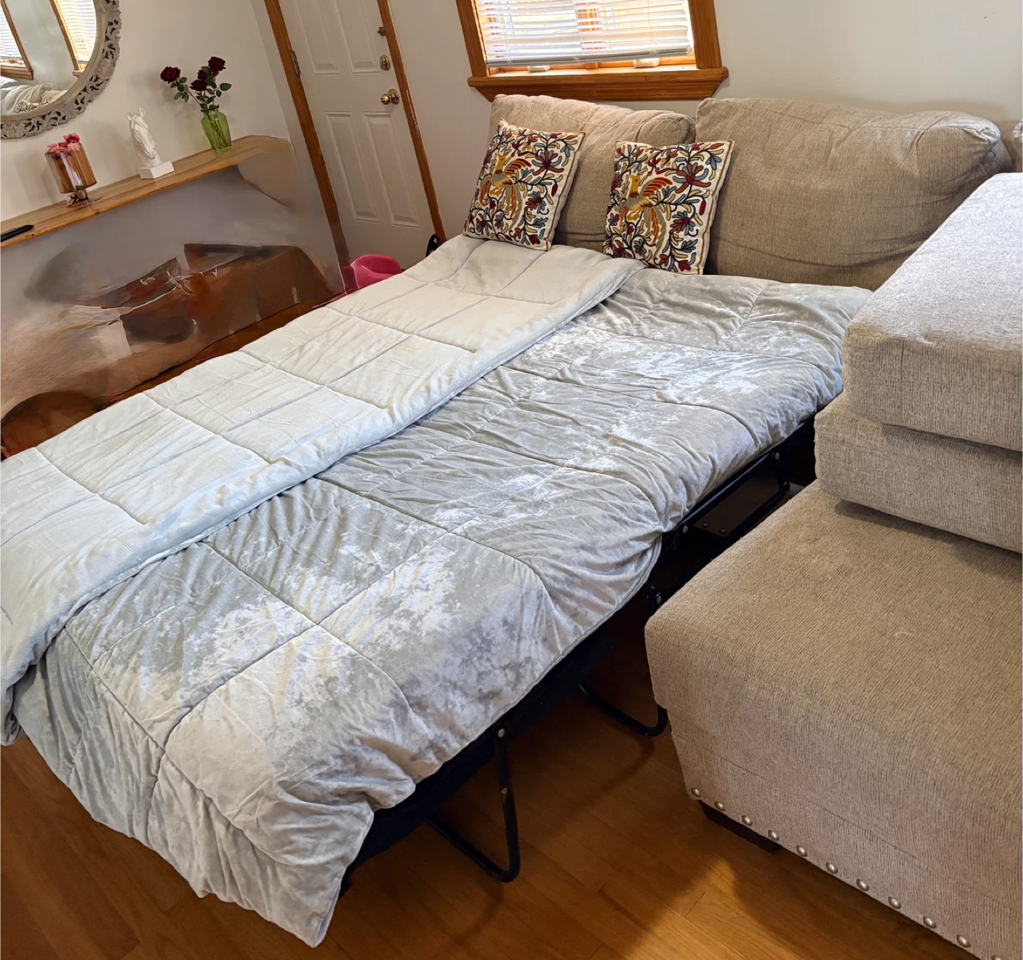 Beige Sectional Sofa with Pull-Out Bed - photo 4