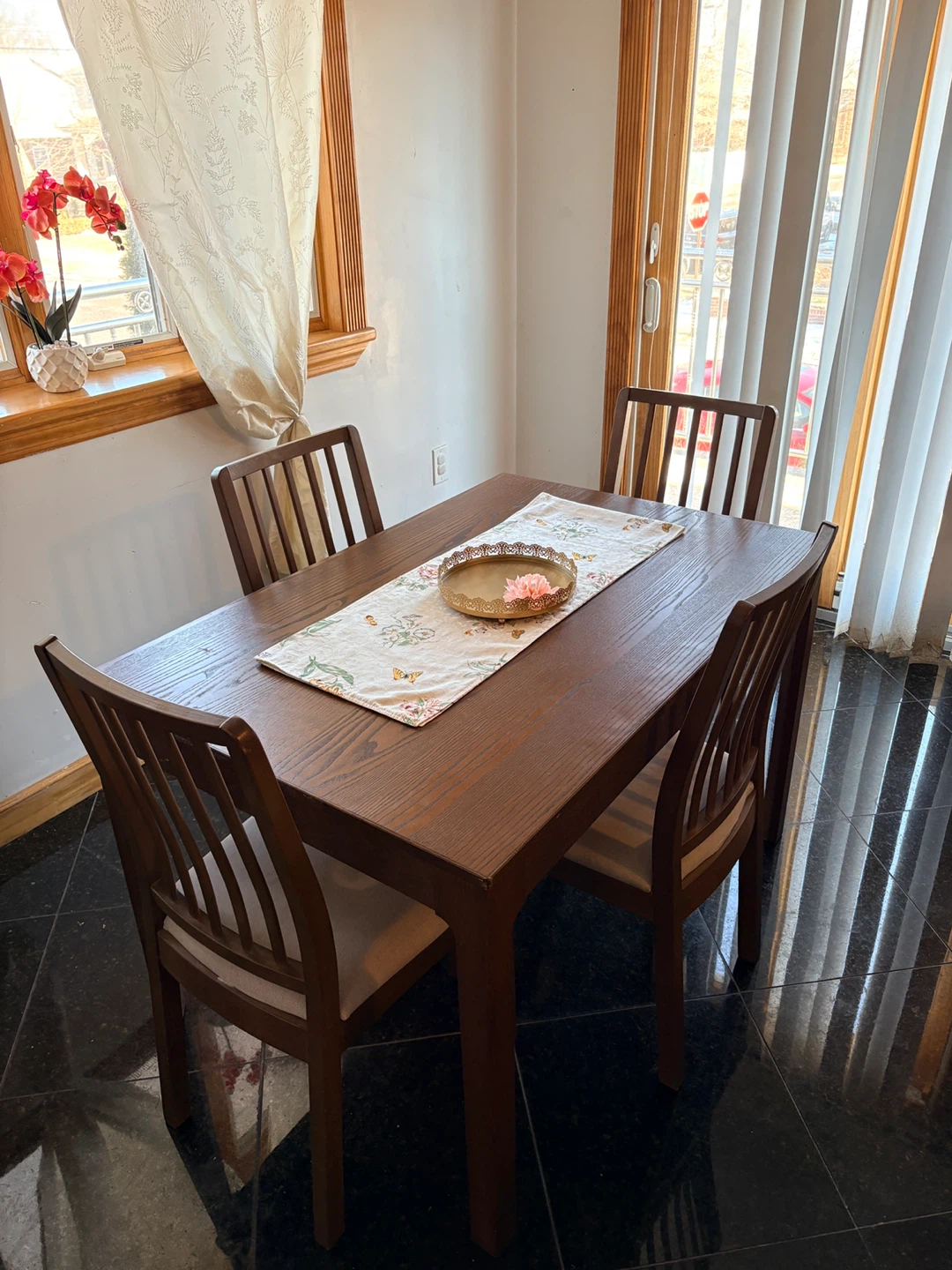 Dining Table with 4 Chairs - Dark Wood