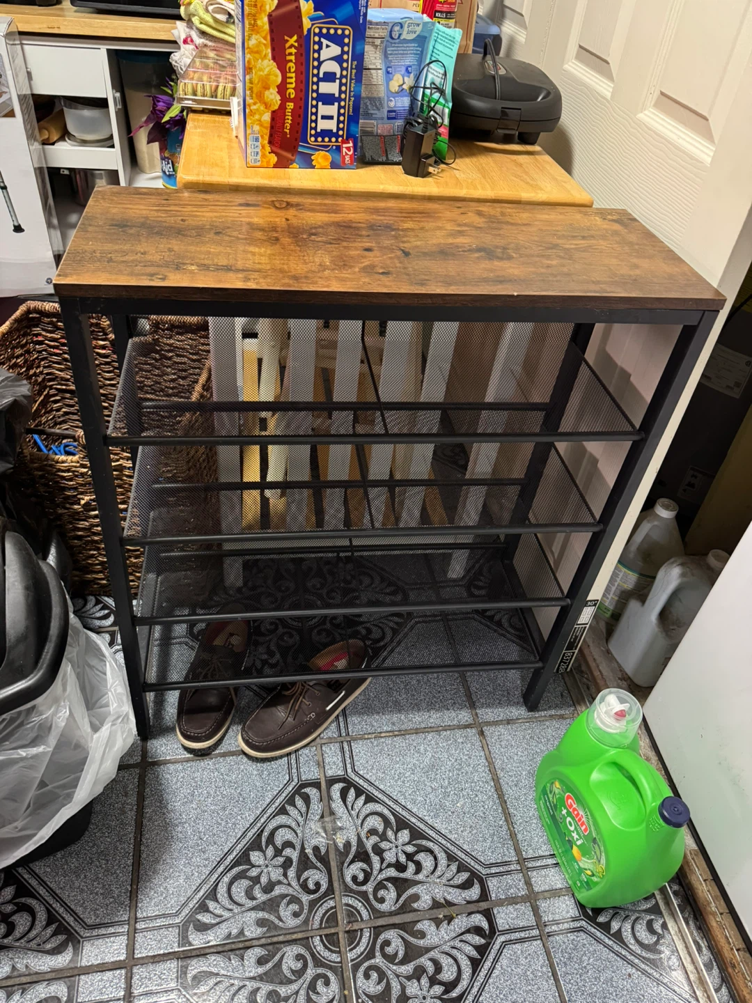 Wood & Metal Shoe Rack - 31x12x37 in
