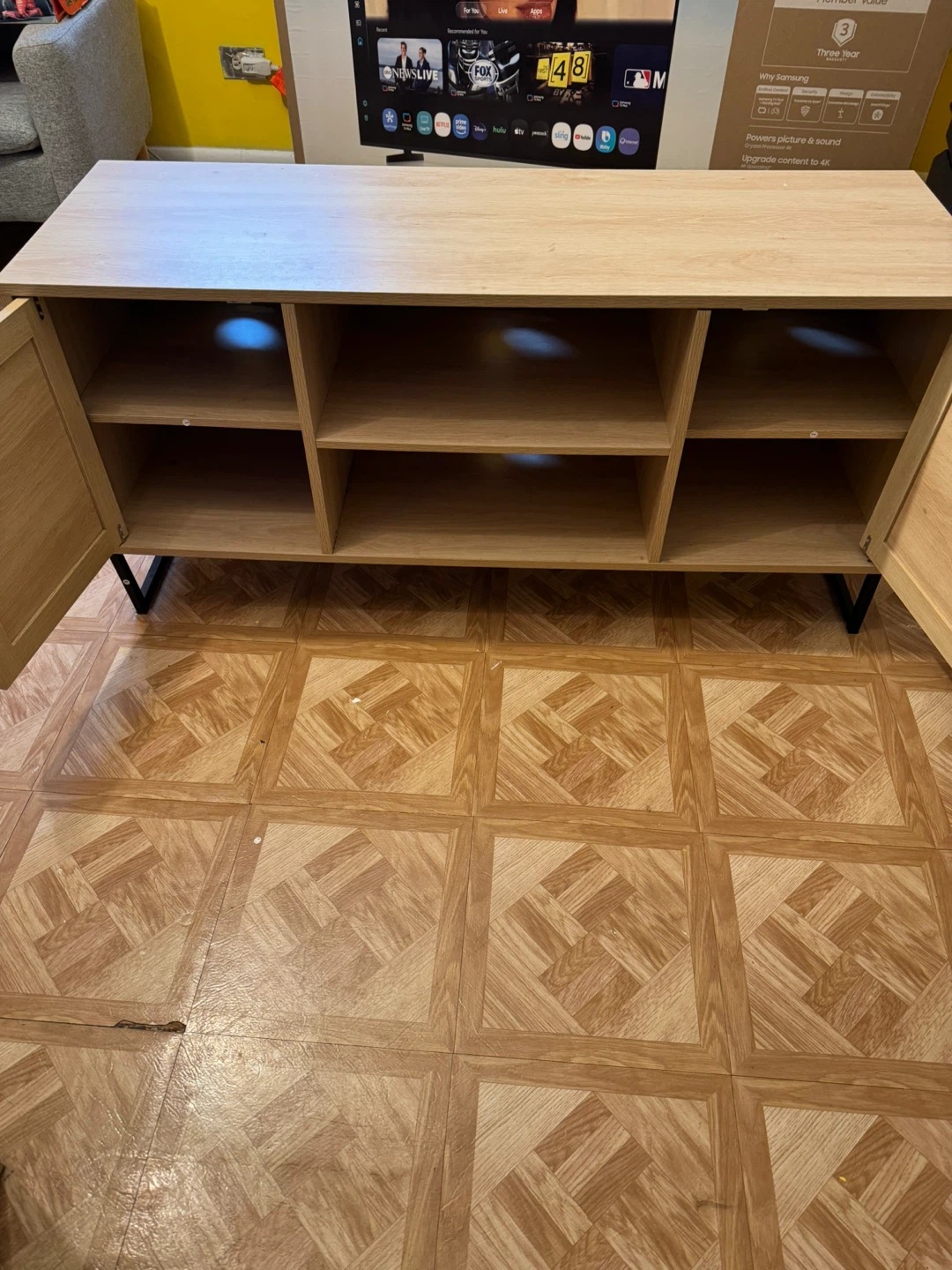 Wood TV Stand with Rattan Doors - photo 2