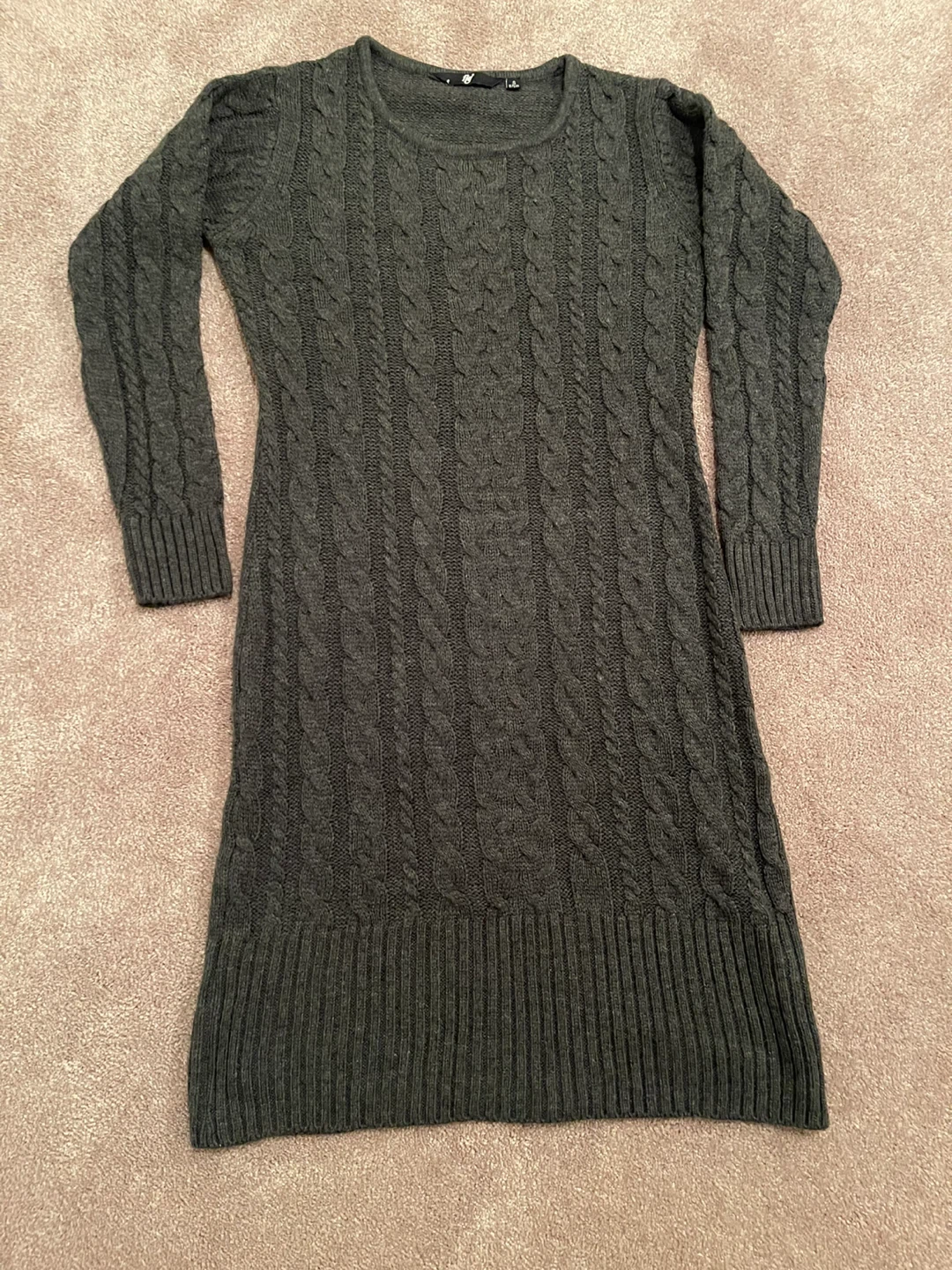 Cable Knit Sweater Dress - Grey