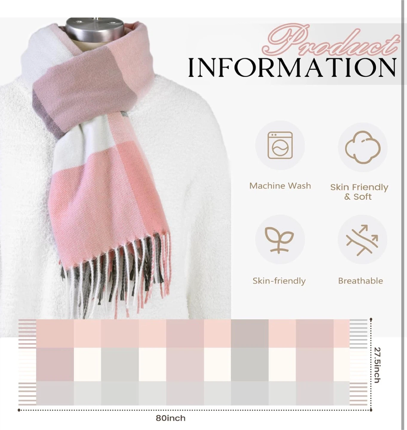 New Women's Plaid Scarf - Pink & Gray - photo 2
