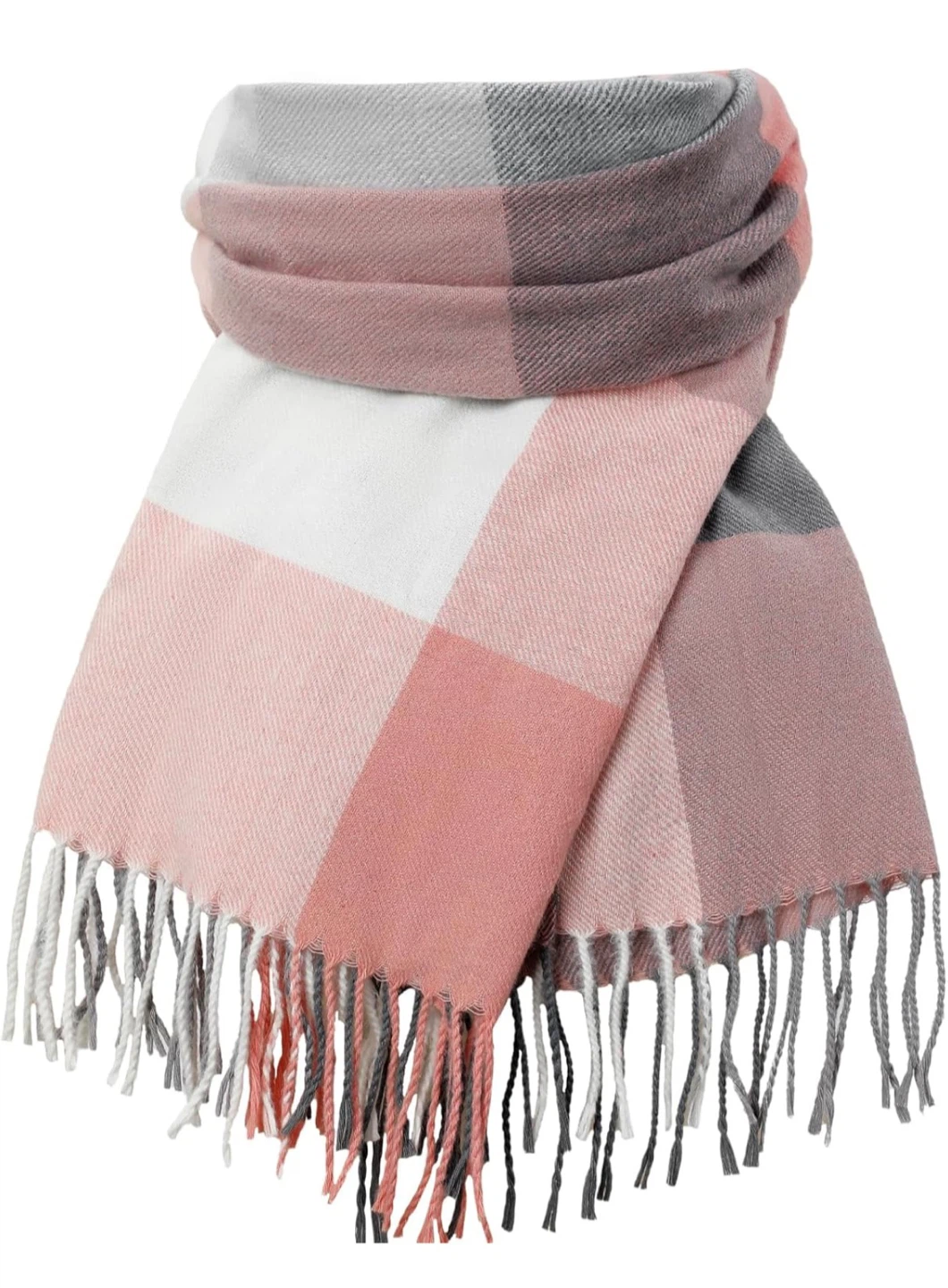 New Women's Plaid Scarf - Pink & Gray