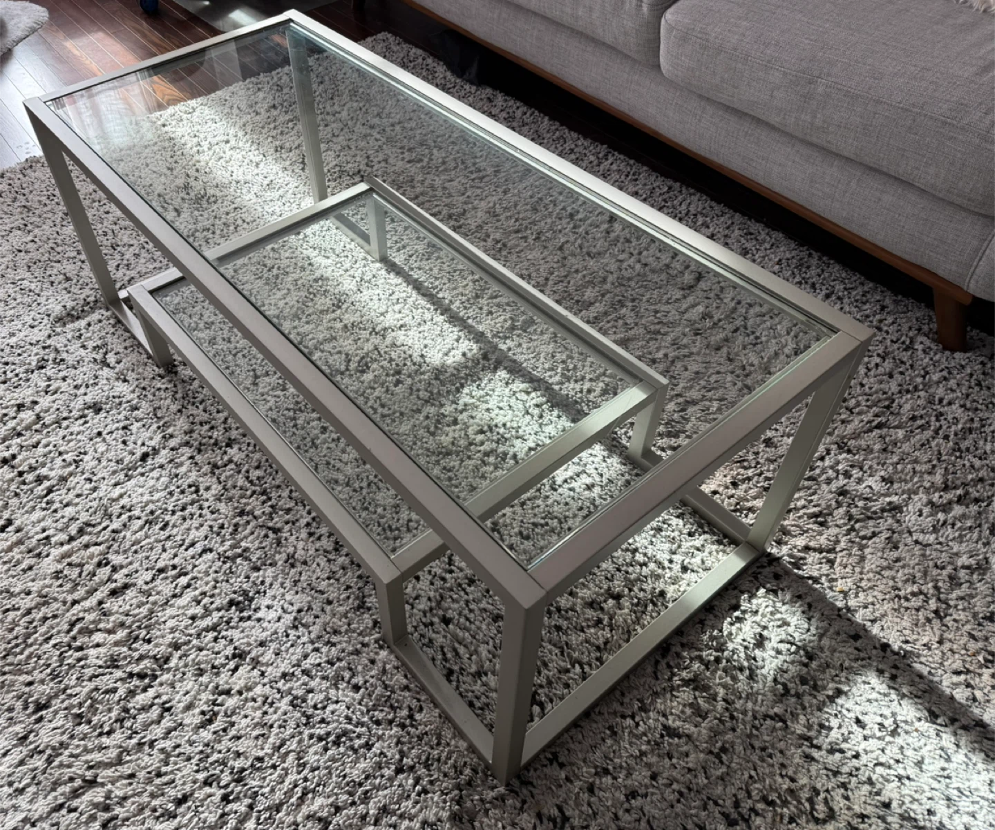 Glass Top Coffee Table with Shelf - photo 2