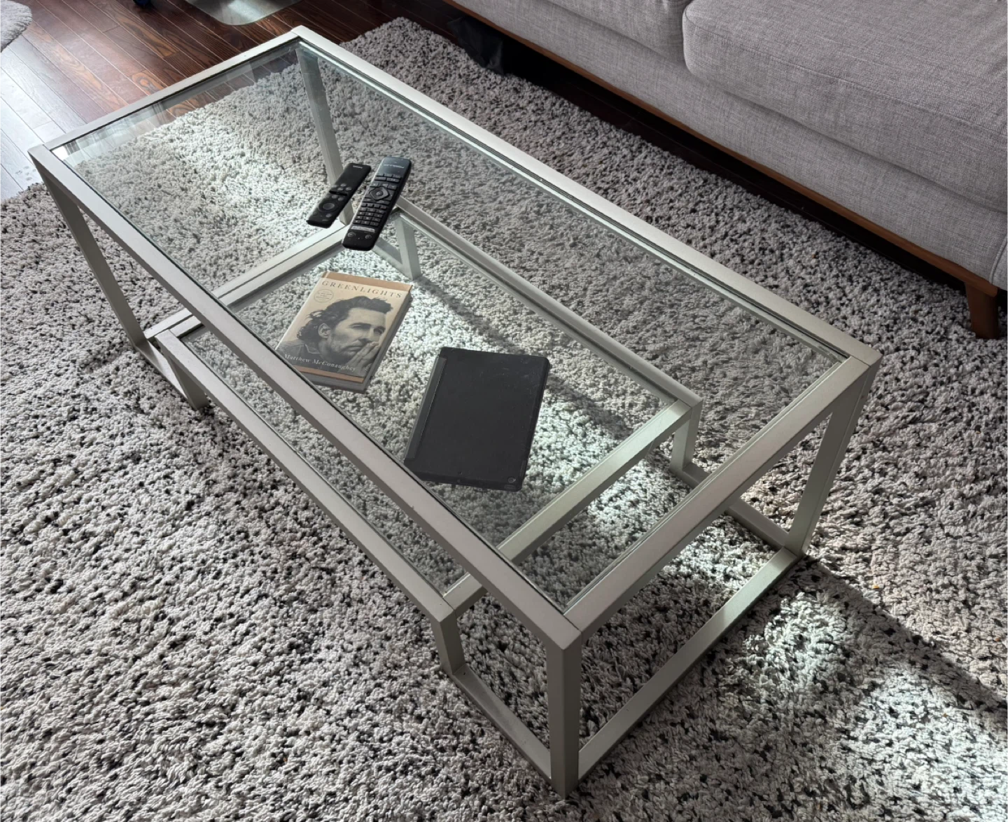 Glass Top Coffee Table with Shelf - photo 3