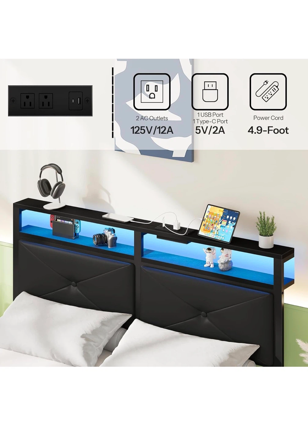 Full Size PU Leather Headboard w/ LED Light - photo 5