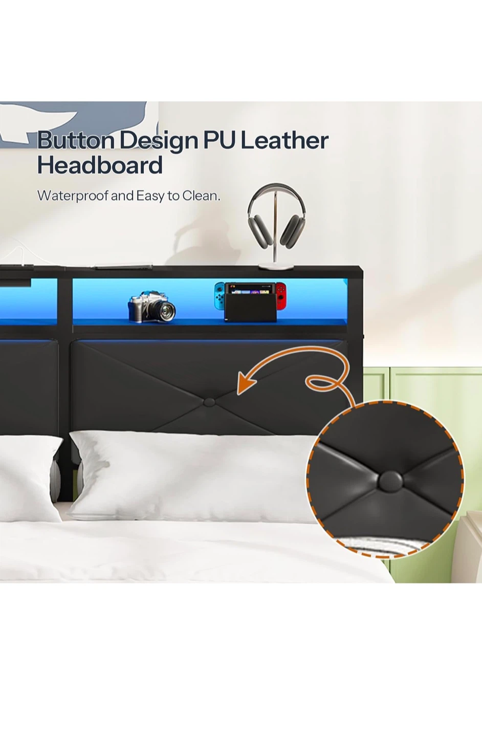 Full Size PU Leather Headboard w/ LED Light - photo 4