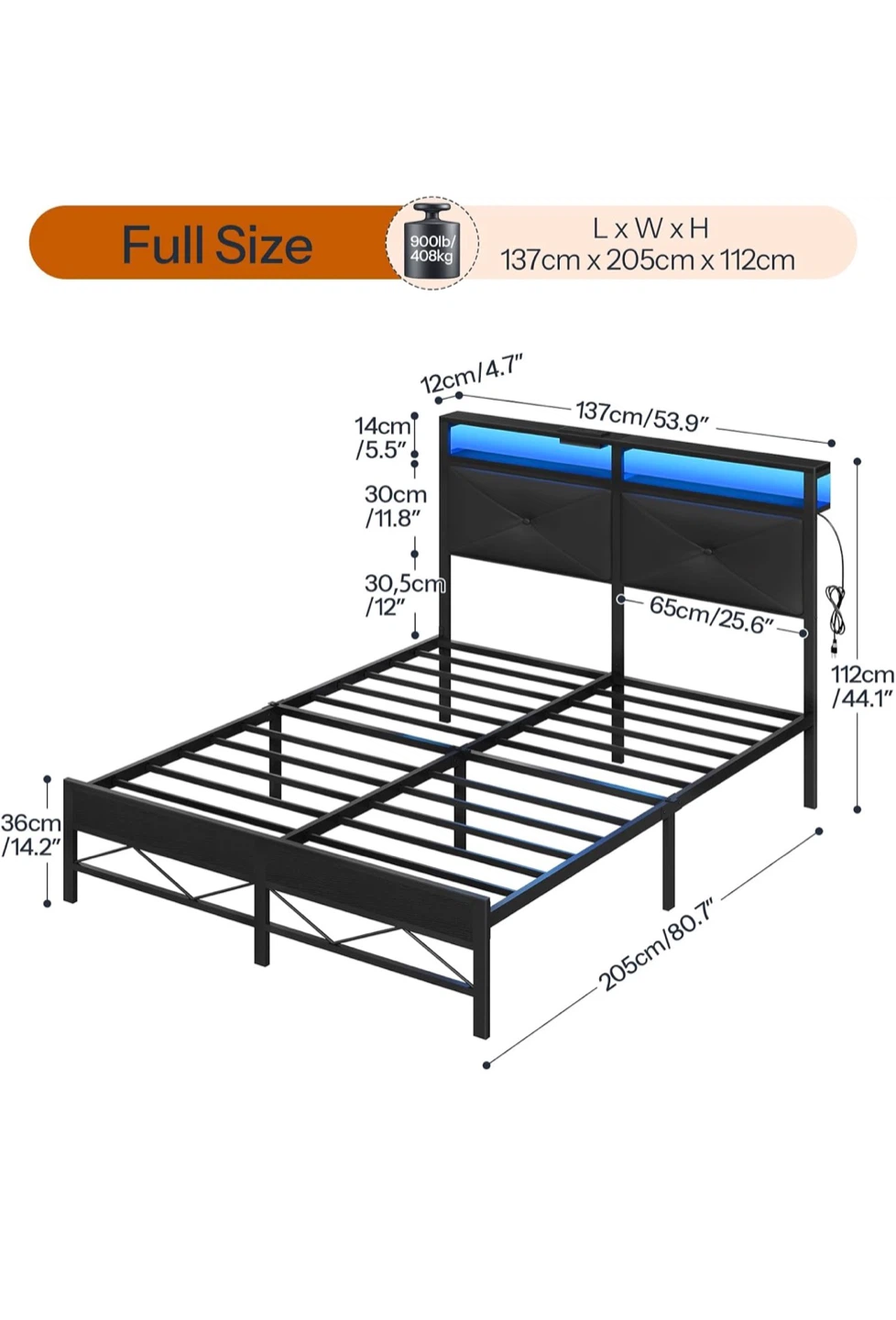 Full Size PU Leather Headboard w/ LED Light - photo 3