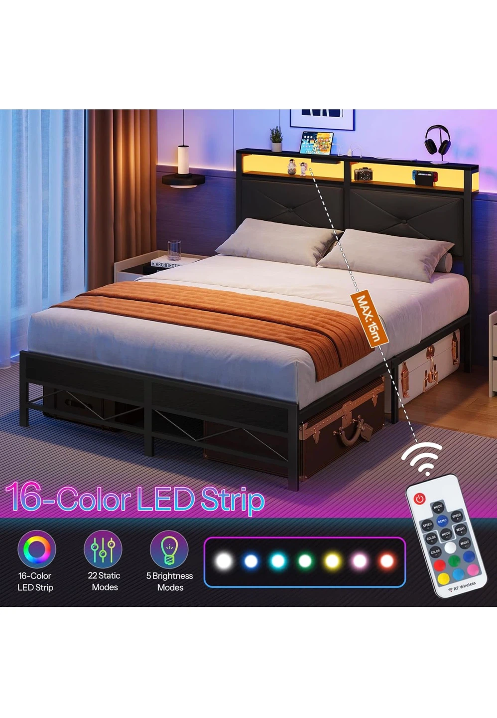 Full Size PU Leather Headboard w/ LED Light