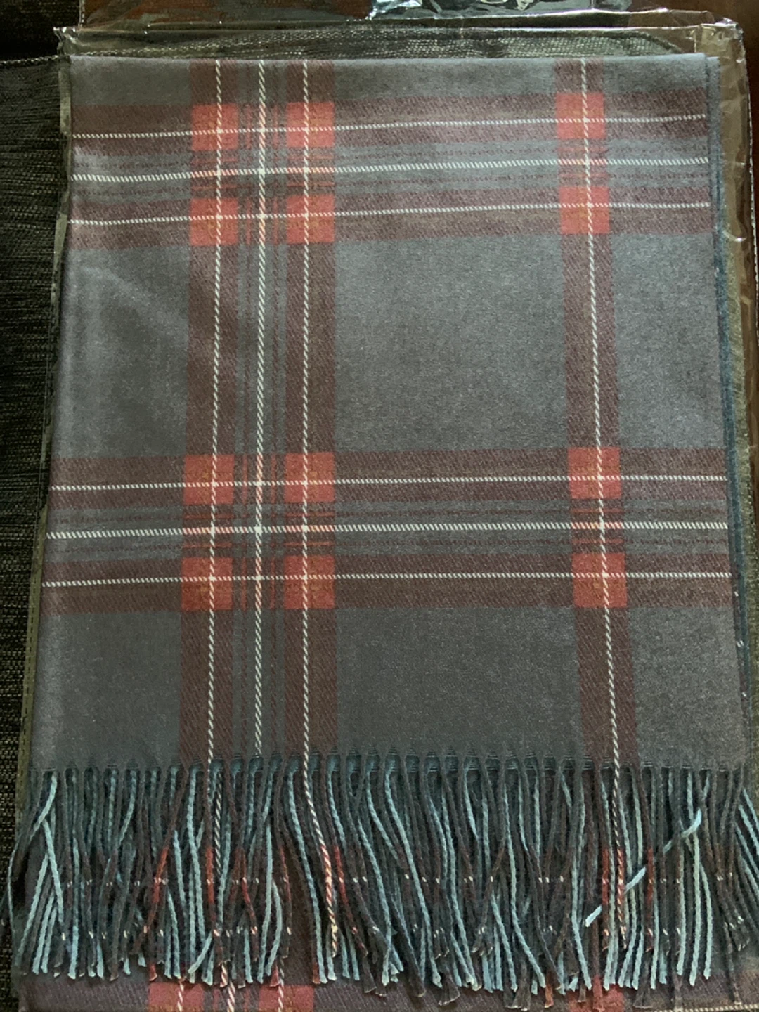 Plaid Scarf/Shawl - Grey, Red, Blue - photo 2