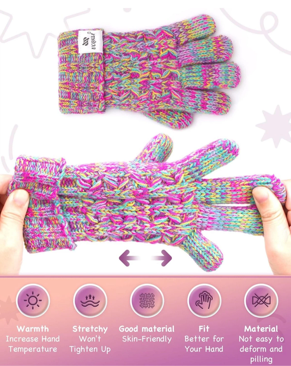 Knitted Girls Gloves - Colorful - photo 3