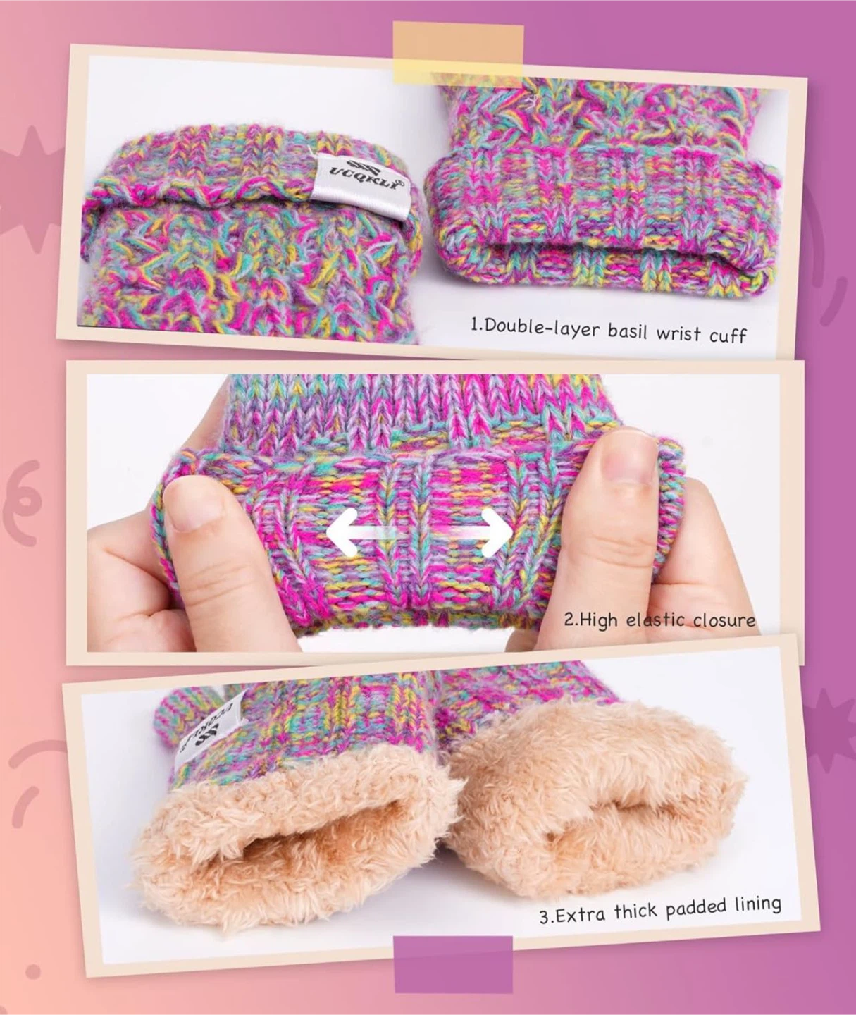 Knitted Girls Gloves - Colorful - photo 4