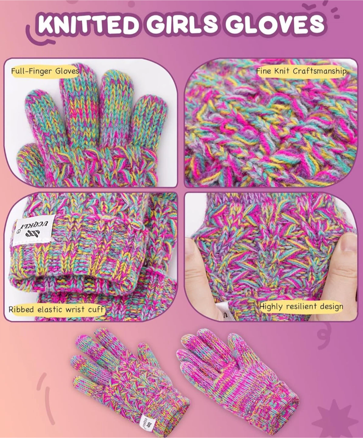 Knitted Girls Gloves - Colorful - photo 5