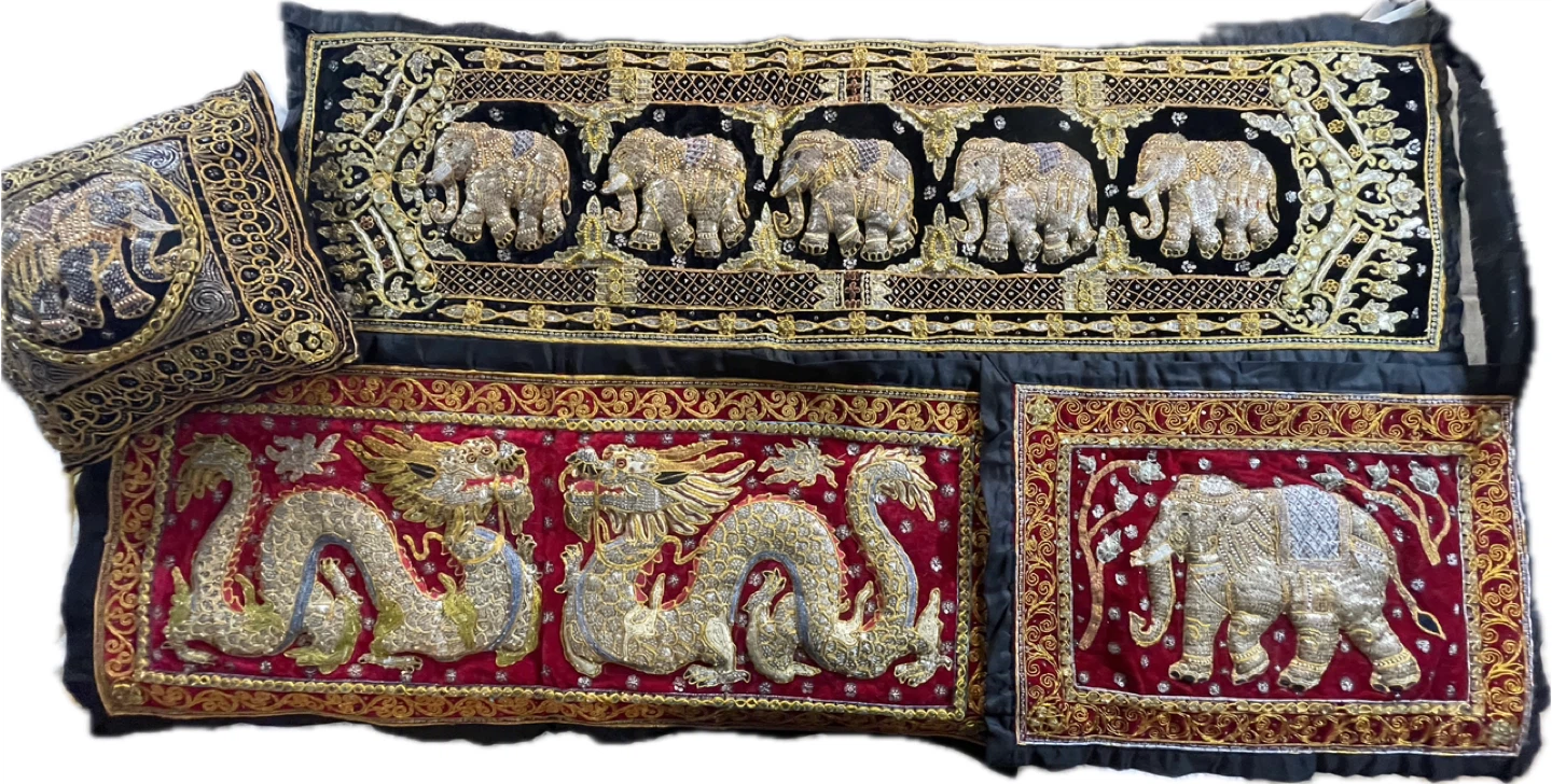 3 Handmade Thai wall hangings & 1 pillow