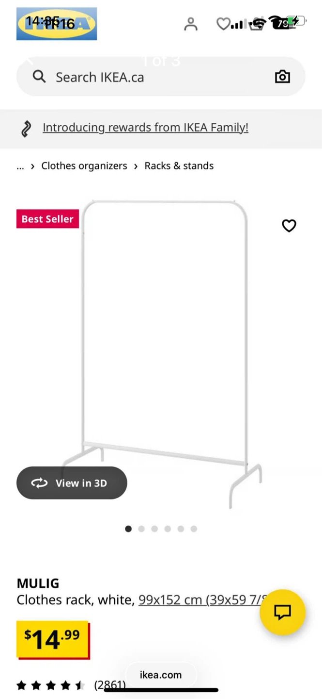 IKEA MULIG Clothes Rack - White, 99x152 cm
