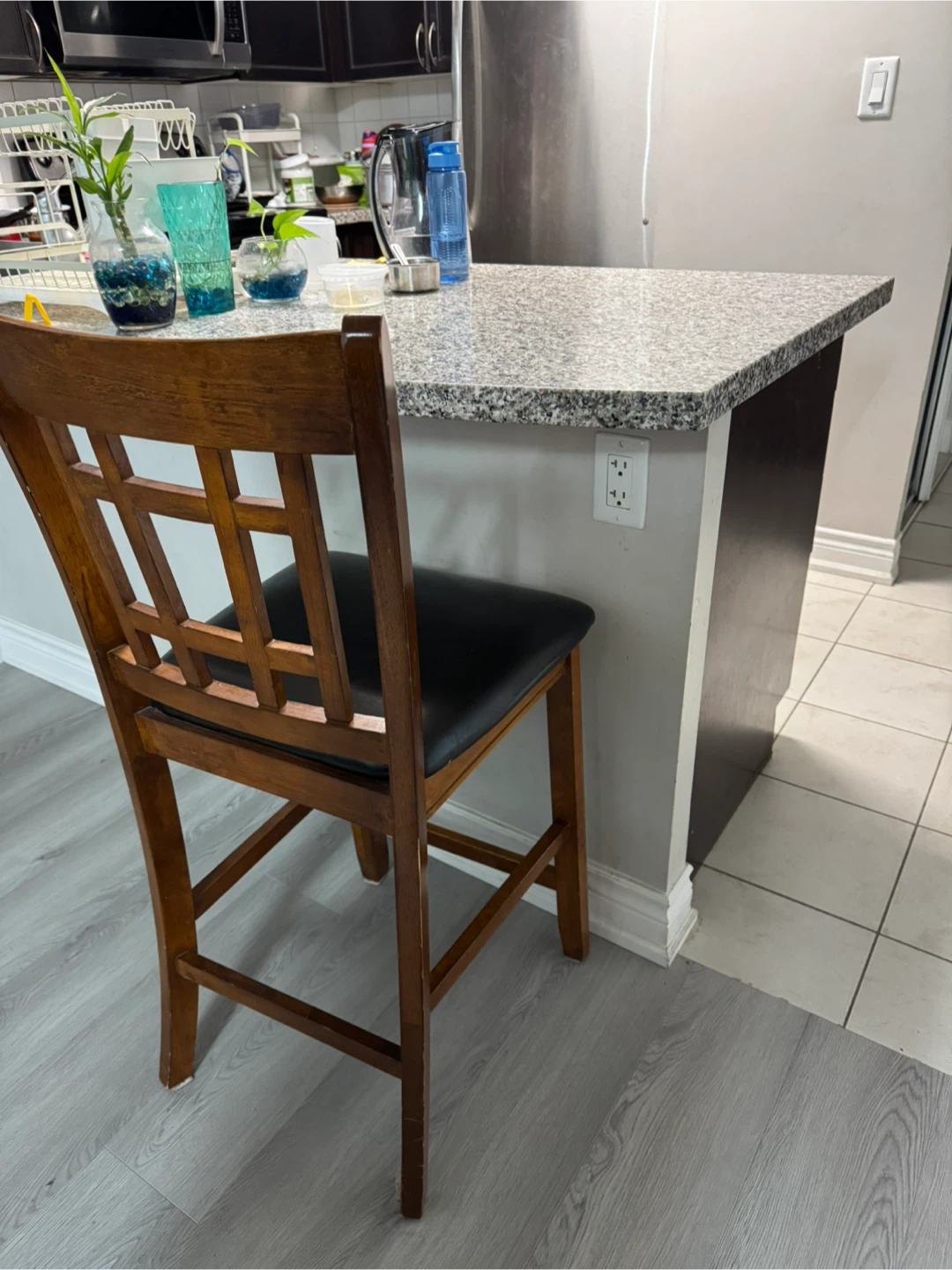 Wooden Bar Stool with Black cushioned Seat