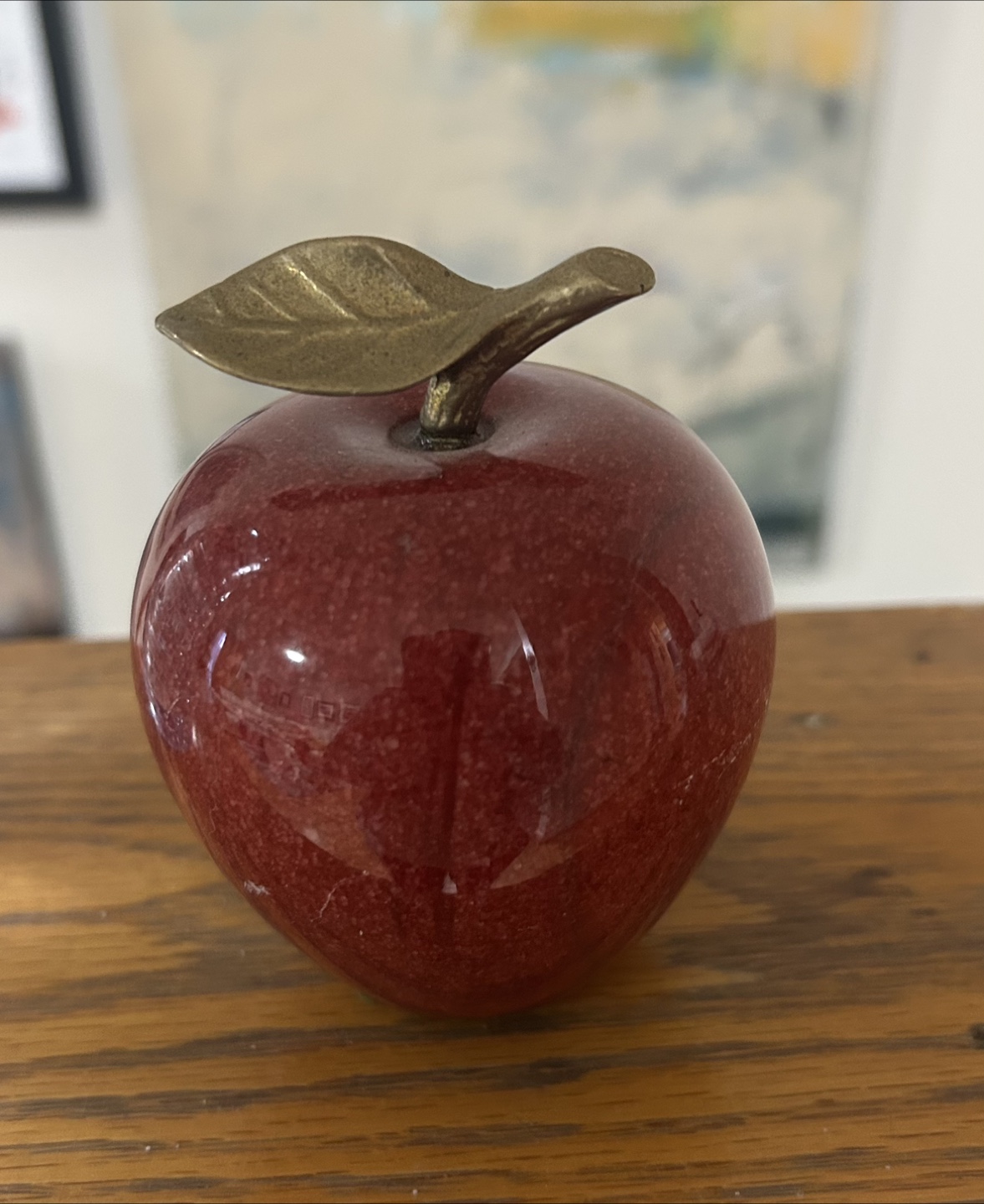 Red Apple Figurine with Golden Leaf