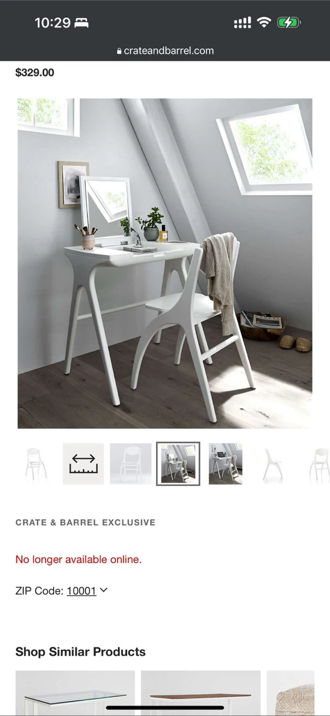 Crate & Barrel White Vanity Table & Chair
