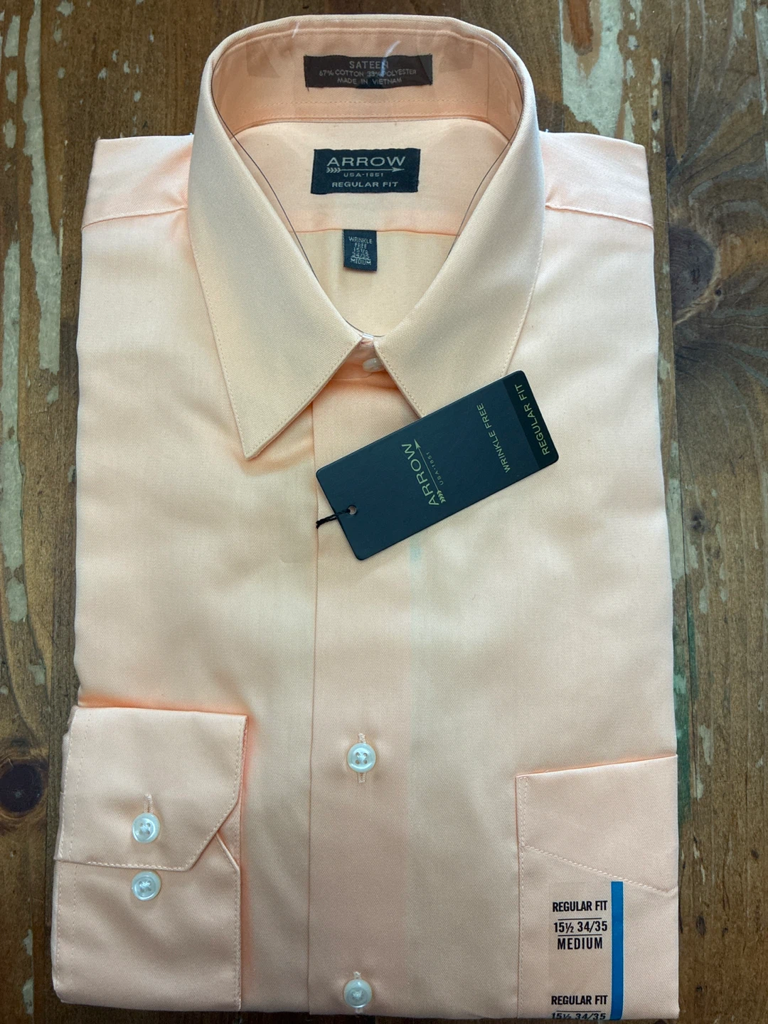 New w tags Men's Arrow Peach Glaze Dress Shirt Size 15 1/2