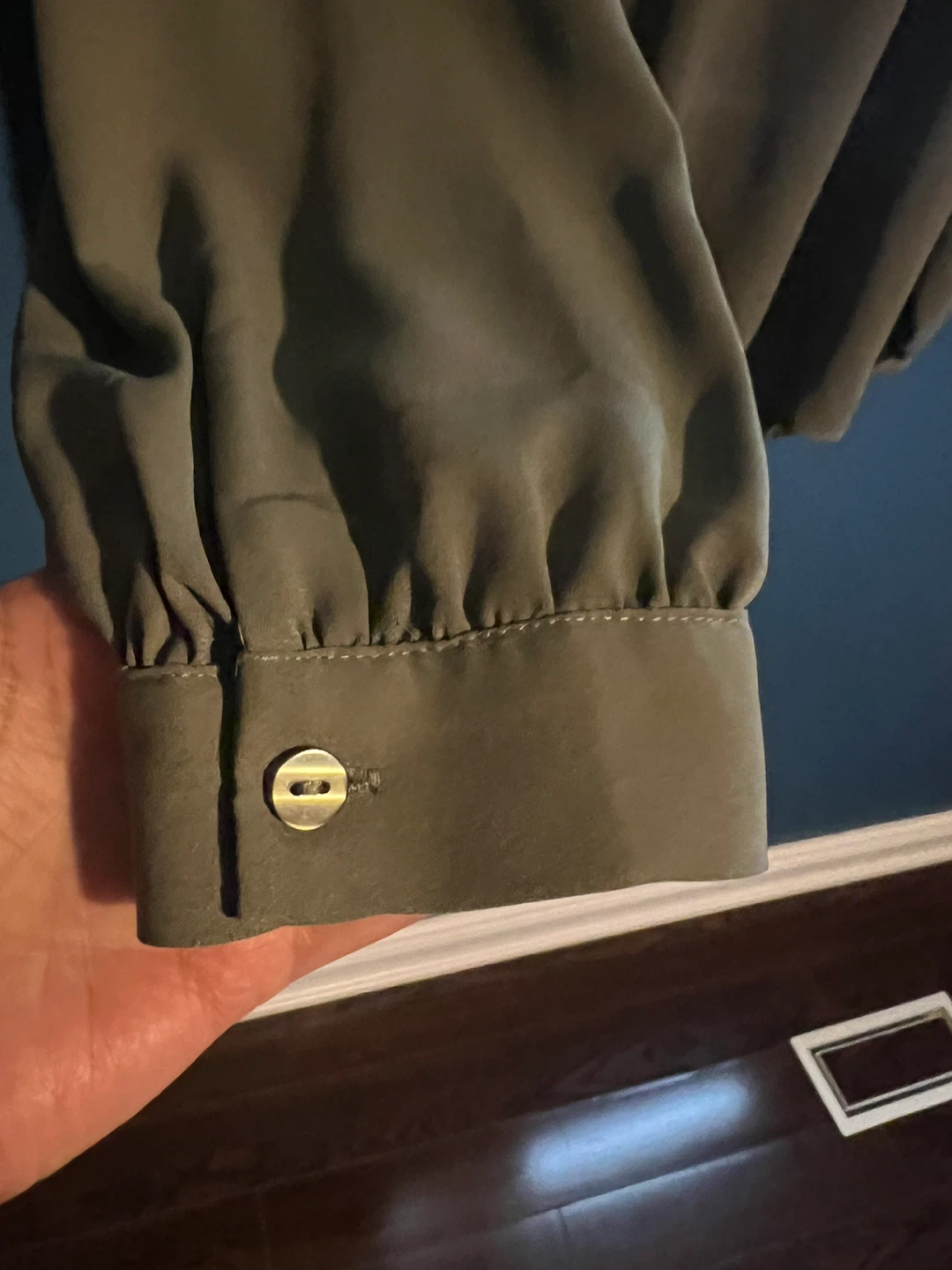 Style & Co Ruffle Sleeve Button Blouse - Olive, Size L - photo 5