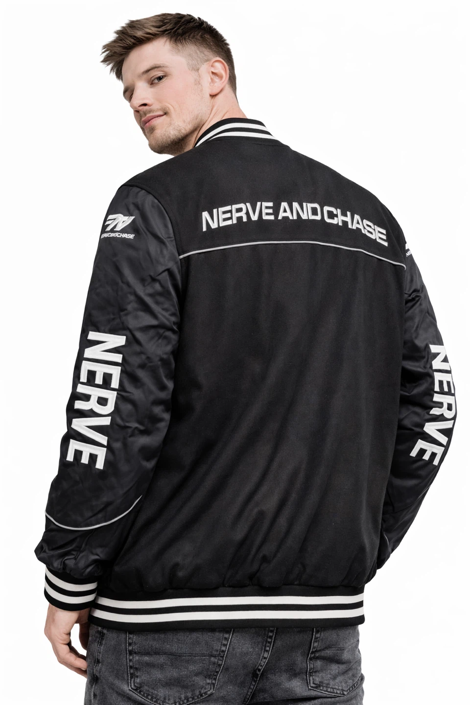 Racing Varsity Jacket Men’s 5XL Black Snap Button Bomber NEW - photo 3