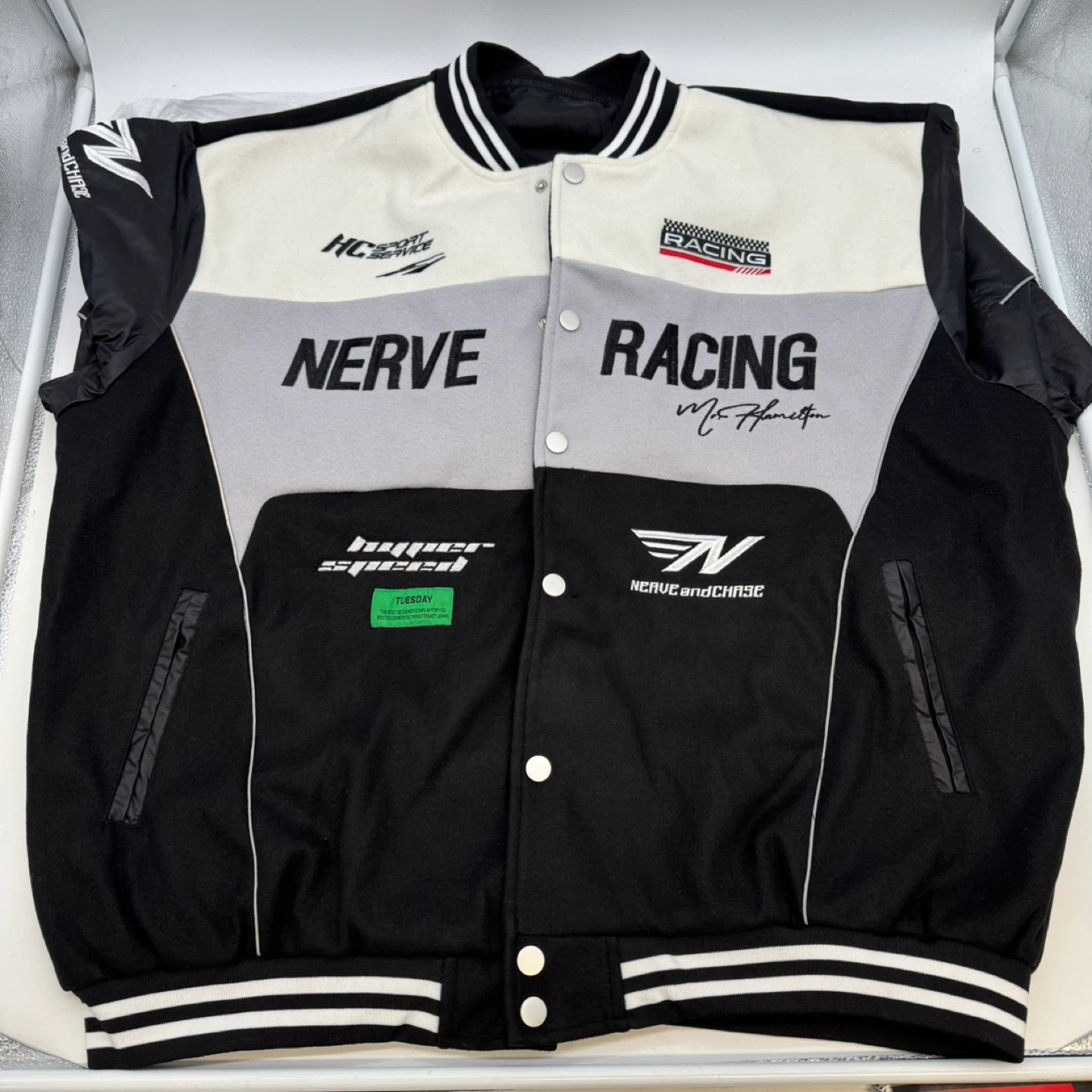 Racing Varsity Jacket Men’s 5XL Black Snap Button Bomber NEW - photo 4
