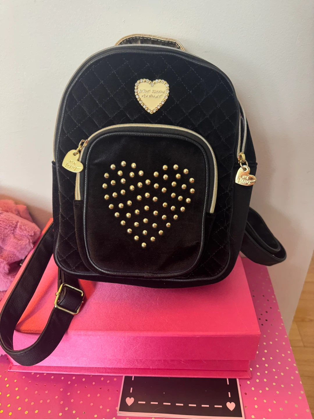 Betsey Johnson Black Velvet Heart Backpack