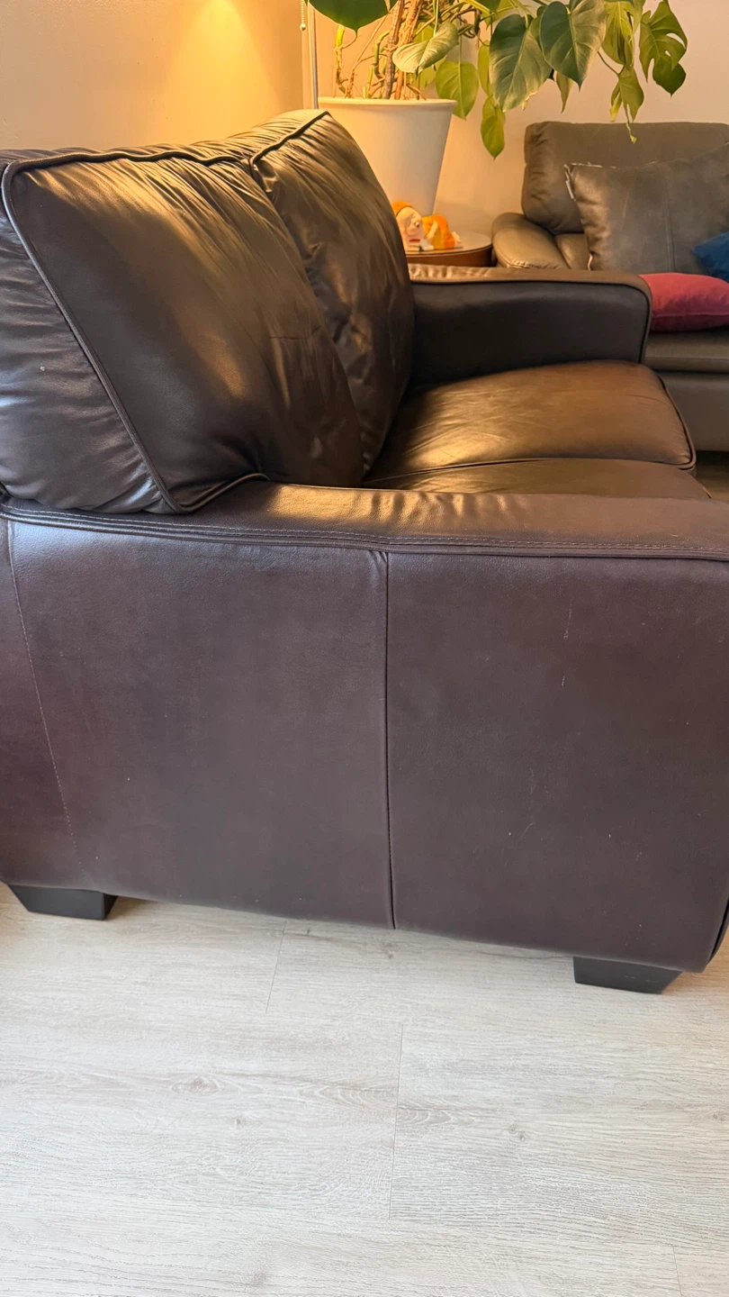 Leather Loveseat - Brown - photo 3