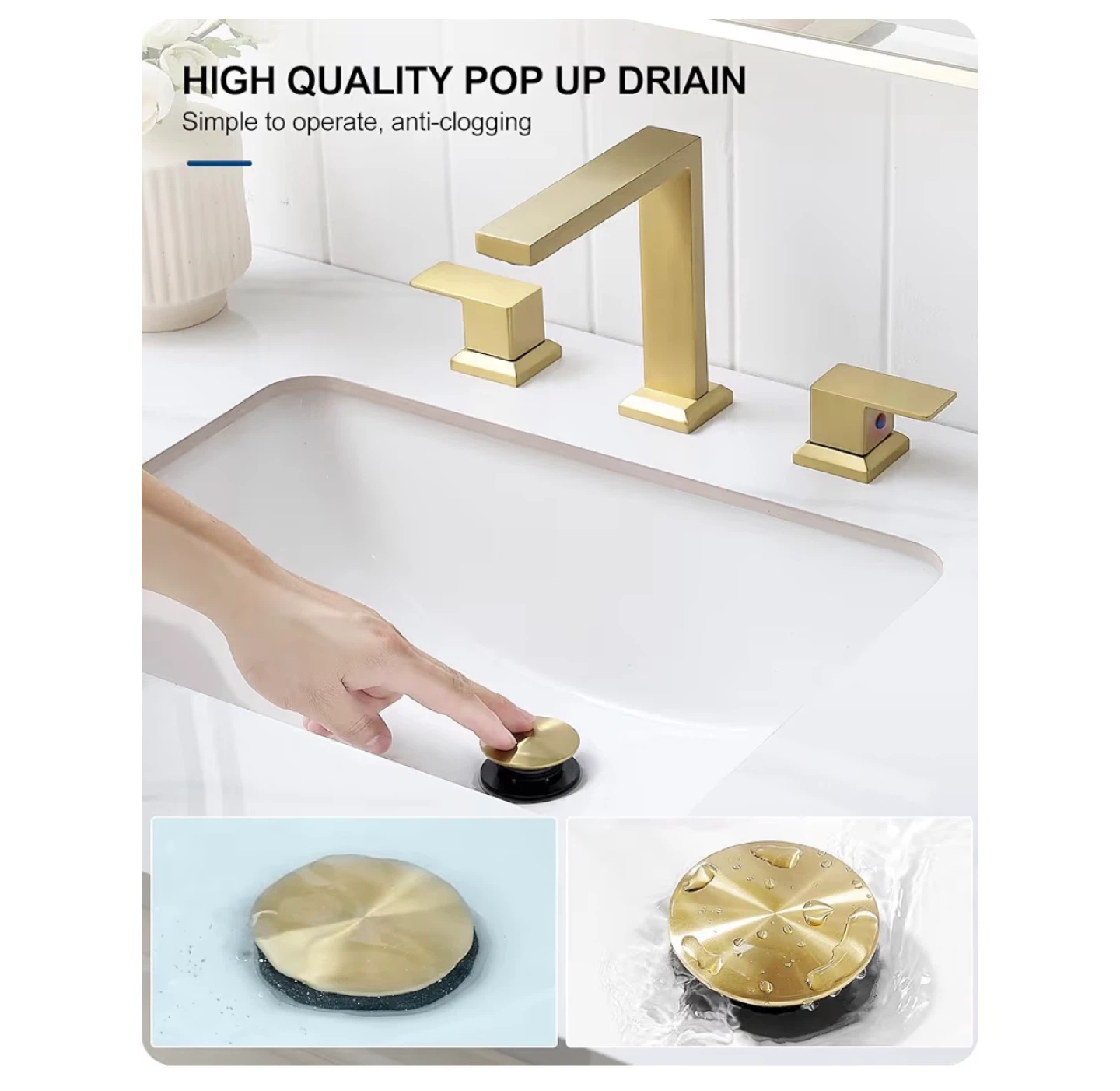 HEMYMTAP Gold Bathroom Faucet with Pop Up Drain - photo 2