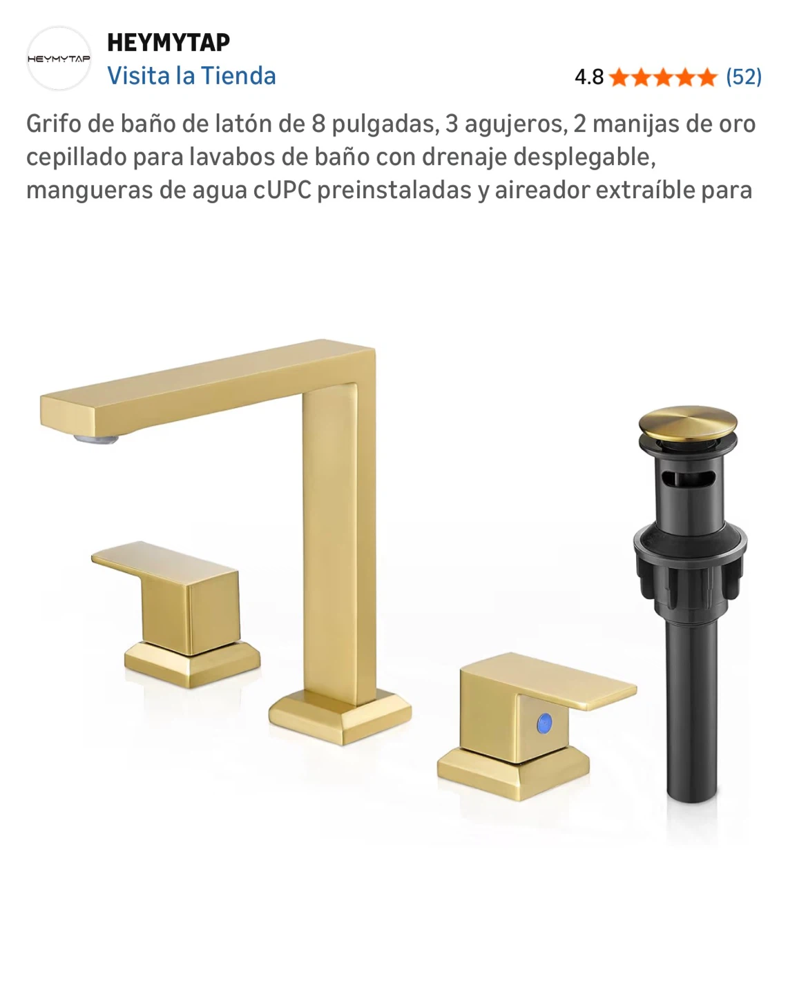 HEMYMTAP Gold Bathroom Faucet with Pop Up Drain - photo 4