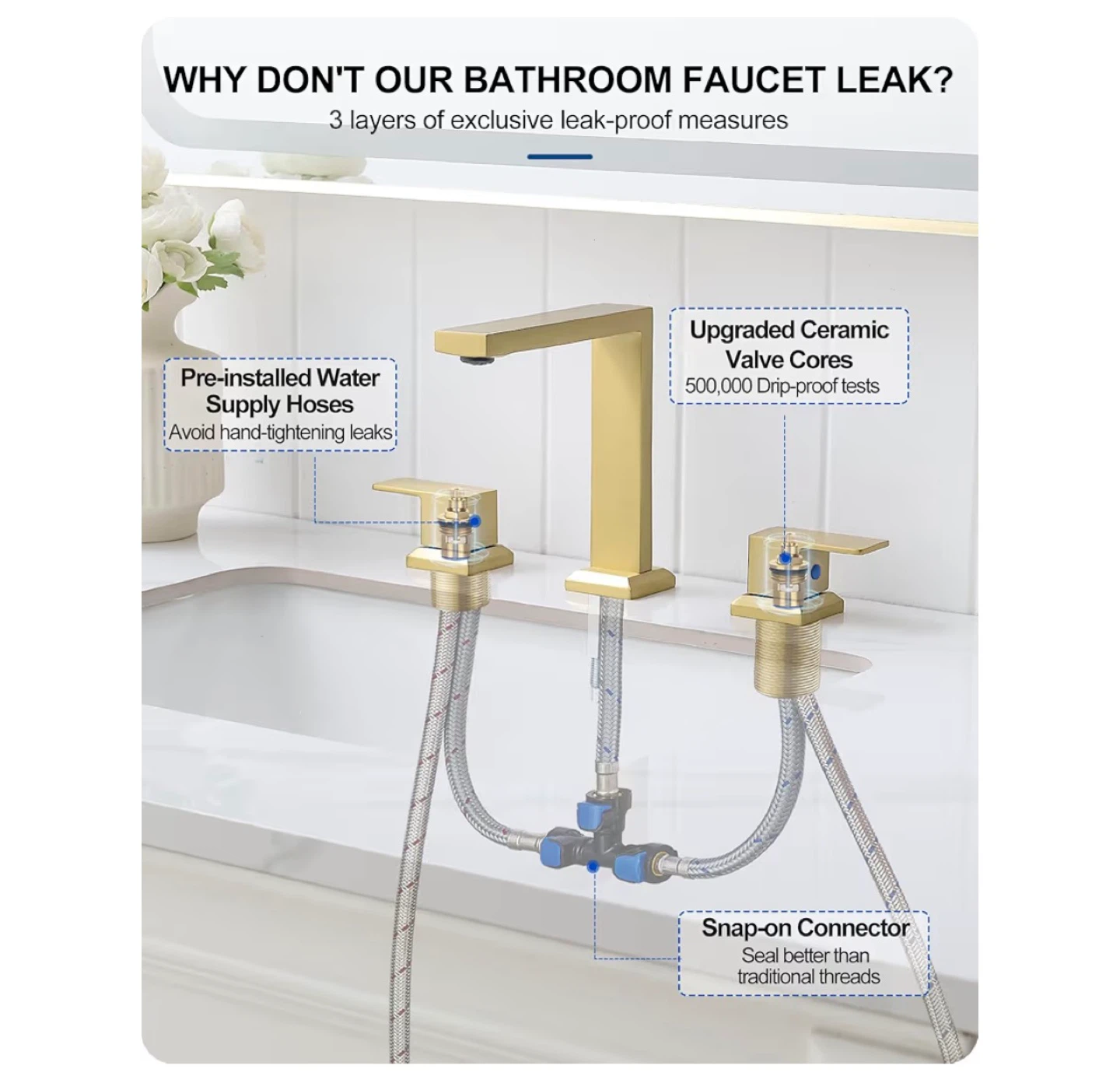 HEMYMTAP Gold Bathroom Faucet with Pop Up Drain - photo 3