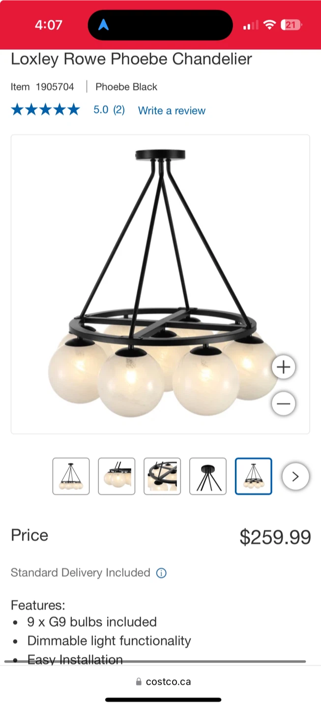 Loxley Rowe Phoebe Black Chandelier 9-Light