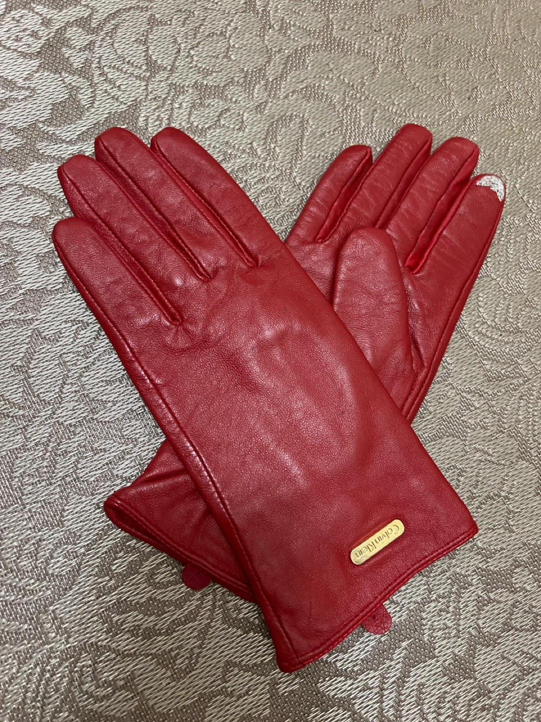 Calvin Klein Red Leather Gloves