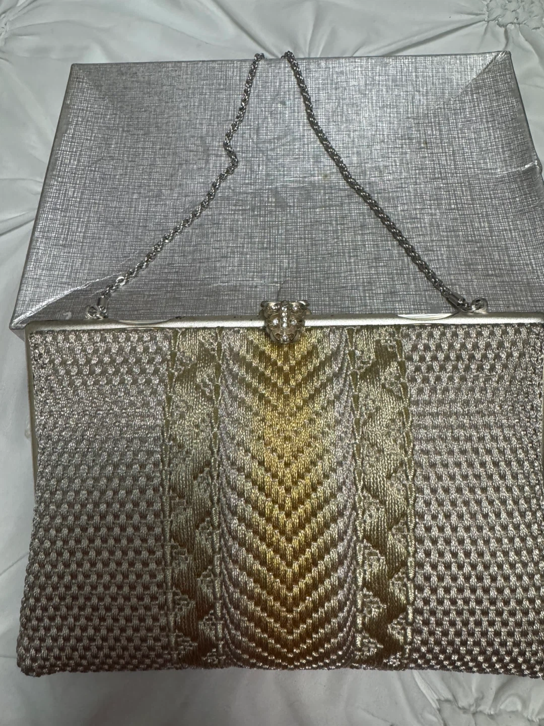 Vintage Silver Evening Clutch with Chain
