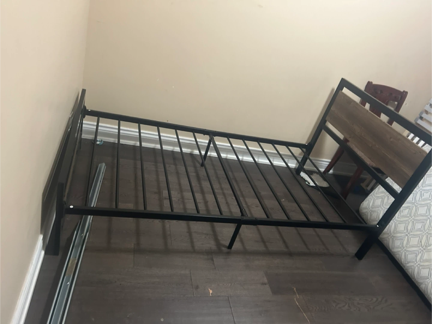 Metal Bed Frame with Wood Headboard